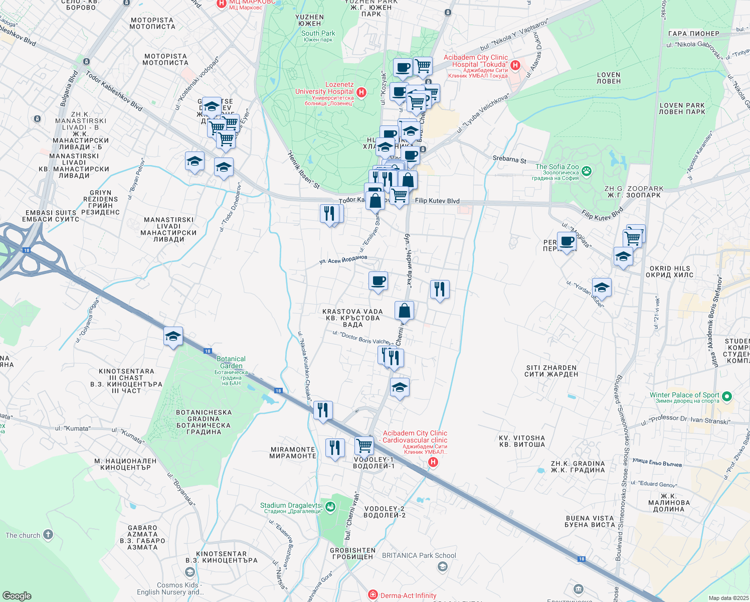 map of restaurants, bars, coffee shops, grocery stores, and more near 9-11 ulitsa "General Ivan Kolev" in Sofia