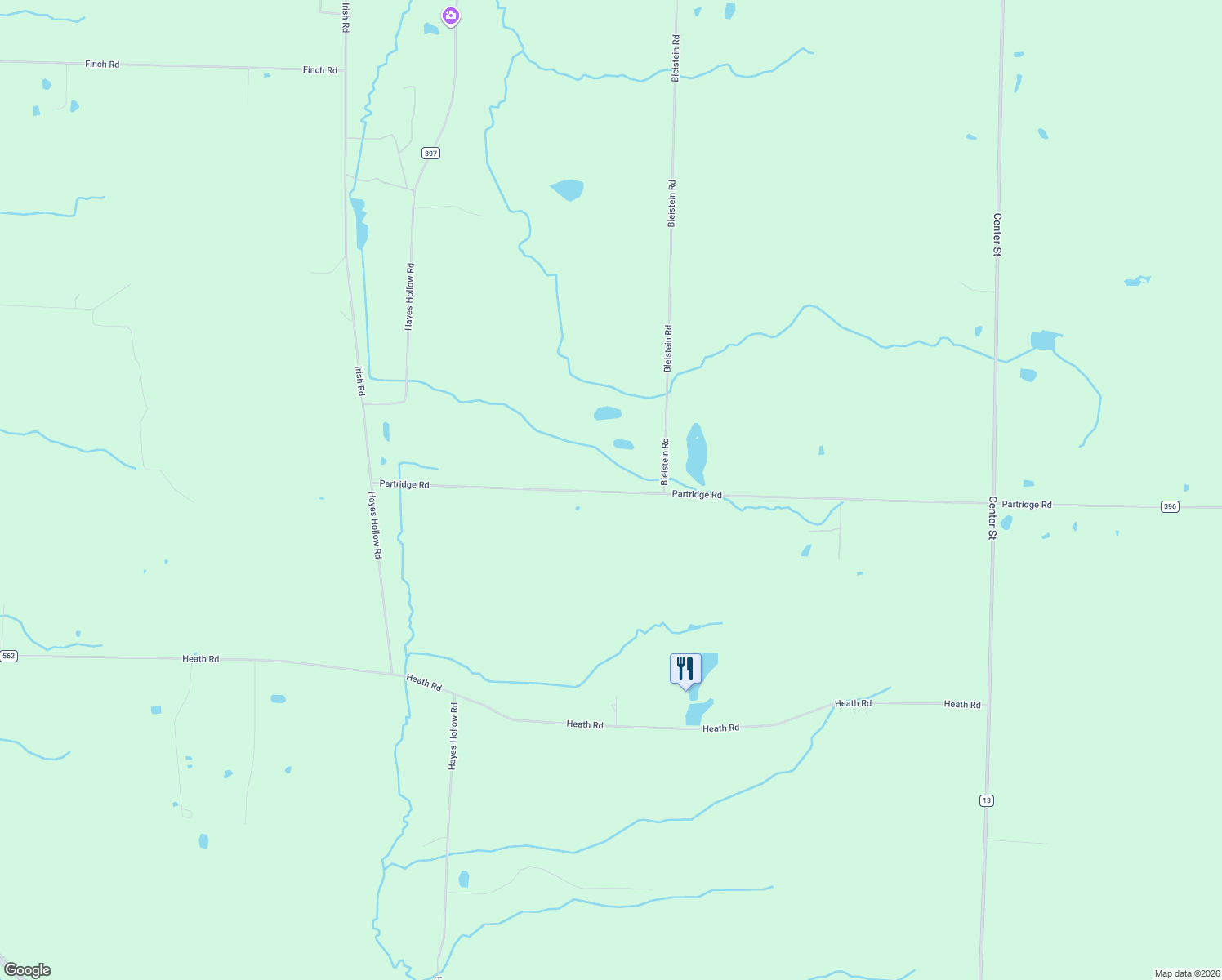 map of restaurants, bars, coffee shops, grocery stores, and more near 9422 Partridge Road in Colden