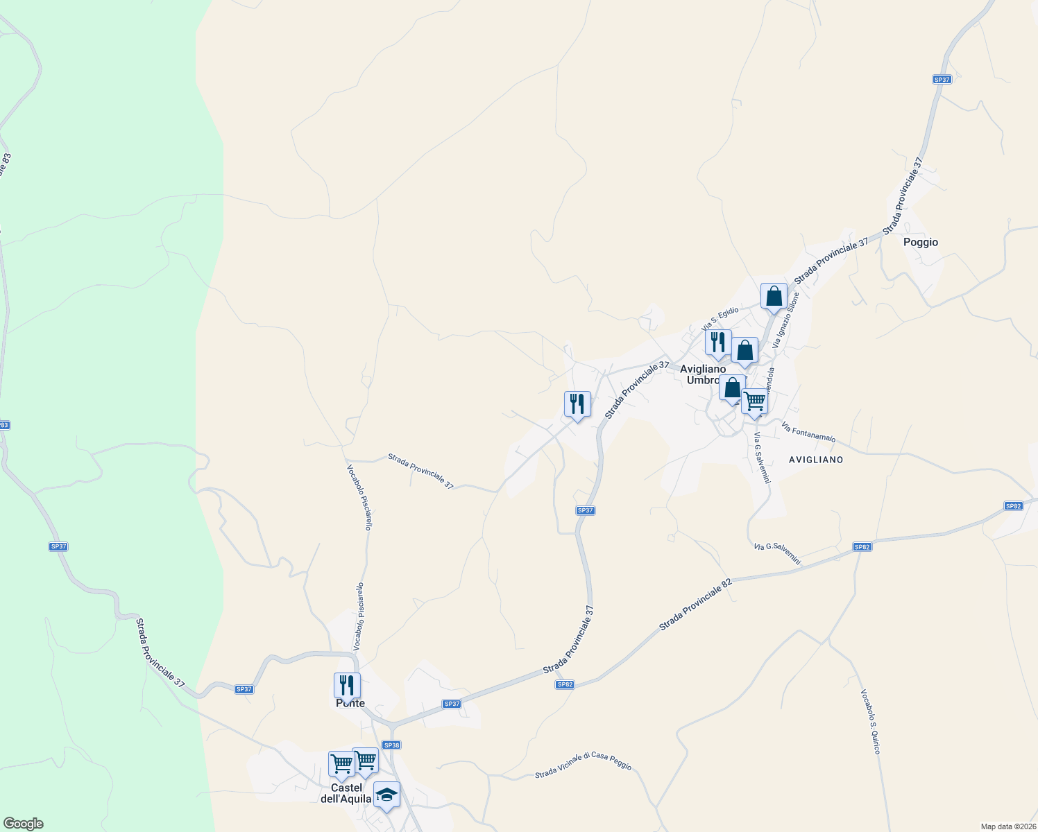 map of restaurants, bars, coffee shops, grocery stores, and more near 88 Strada Pian dell'Ara in Provincia di Terni