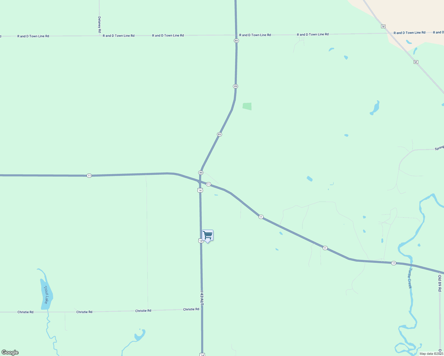 map of restaurants, bars, coffee shops, grocery stores, and more near W8944 Pinks Ln in Delavan