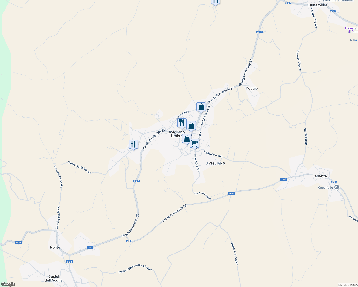 map of restaurants, bars, coffee shops, grocery stores, and more near 20 Via della Torre in Avigliano Umbro