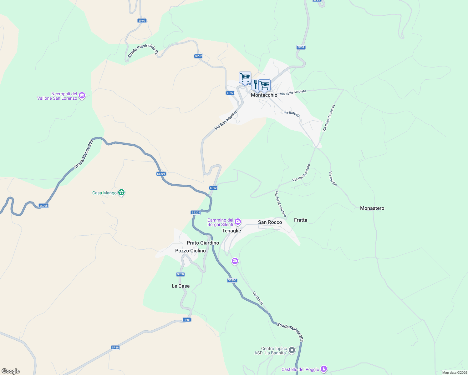 map of restaurants, bars, coffee shops, grocery stores, and more near 8 Via di Carnano in Provincia di Terni