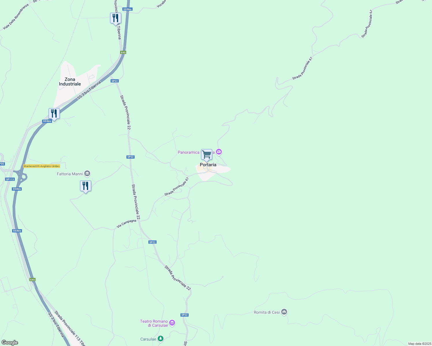 map of restaurants, bars, coffee shops, grocery stores, and more near Strada Provinciale 67 in Portaria