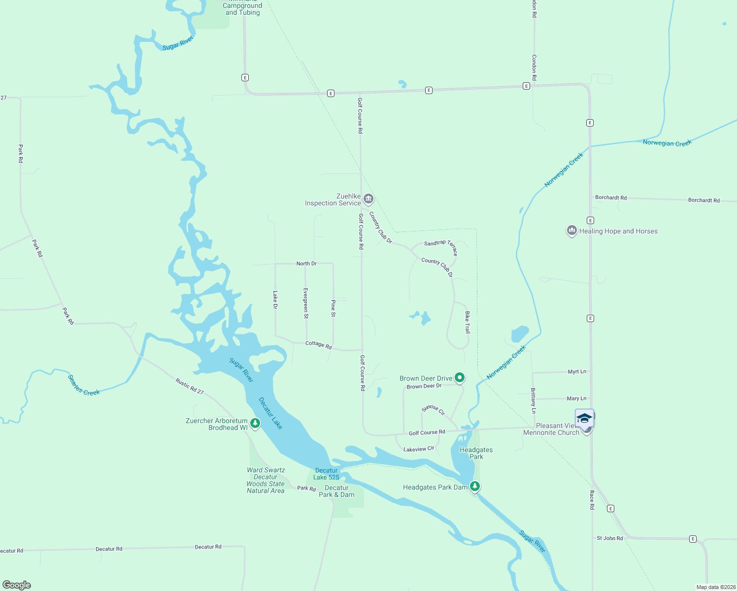 map of restaurants, bars, coffee shops, grocery stores, and more near N4132 Golf Course Road in Brodhead