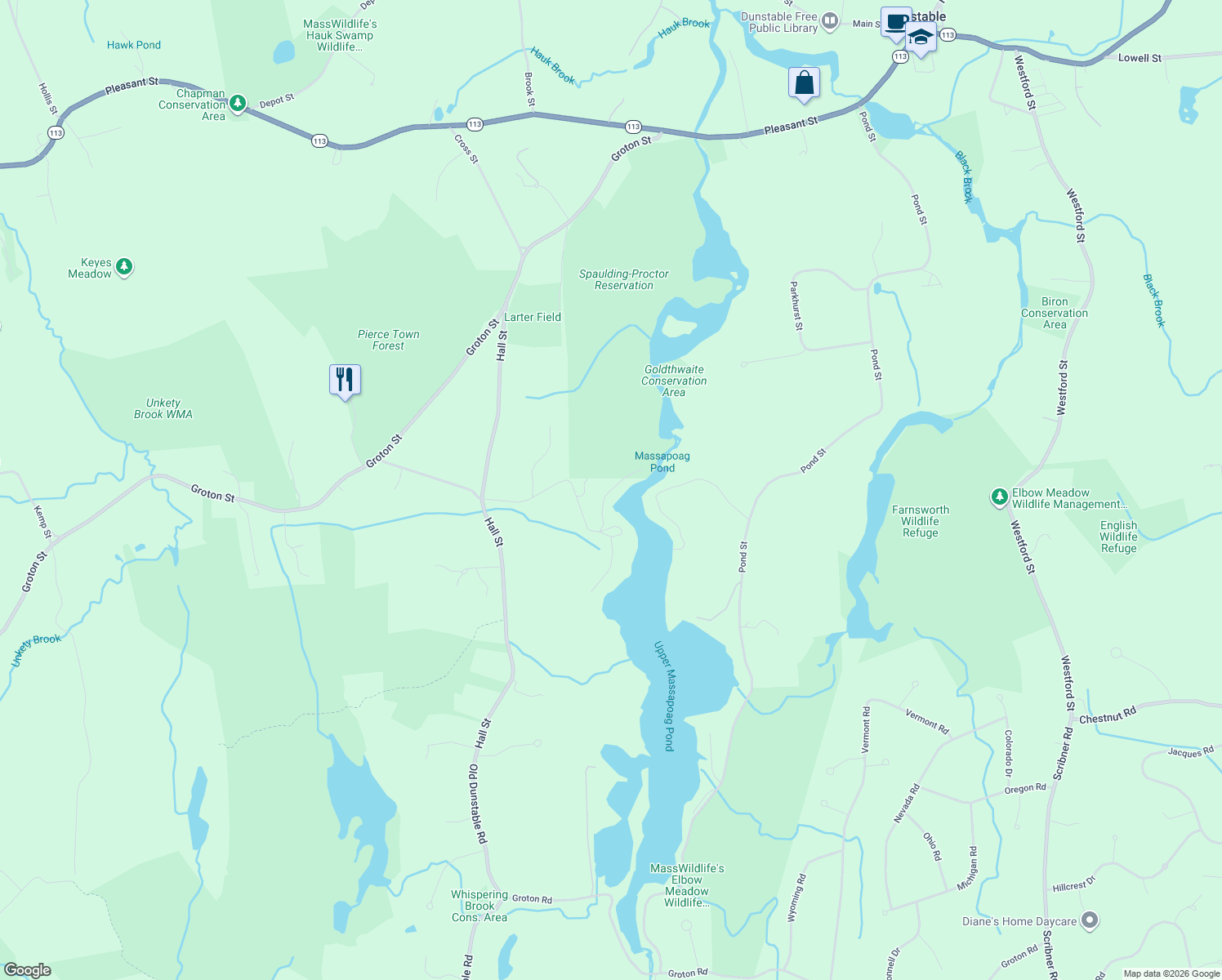 map of restaurants, bars, coffee shops, grocery stores, and more near 55 Lower Dam Way in Dunstable