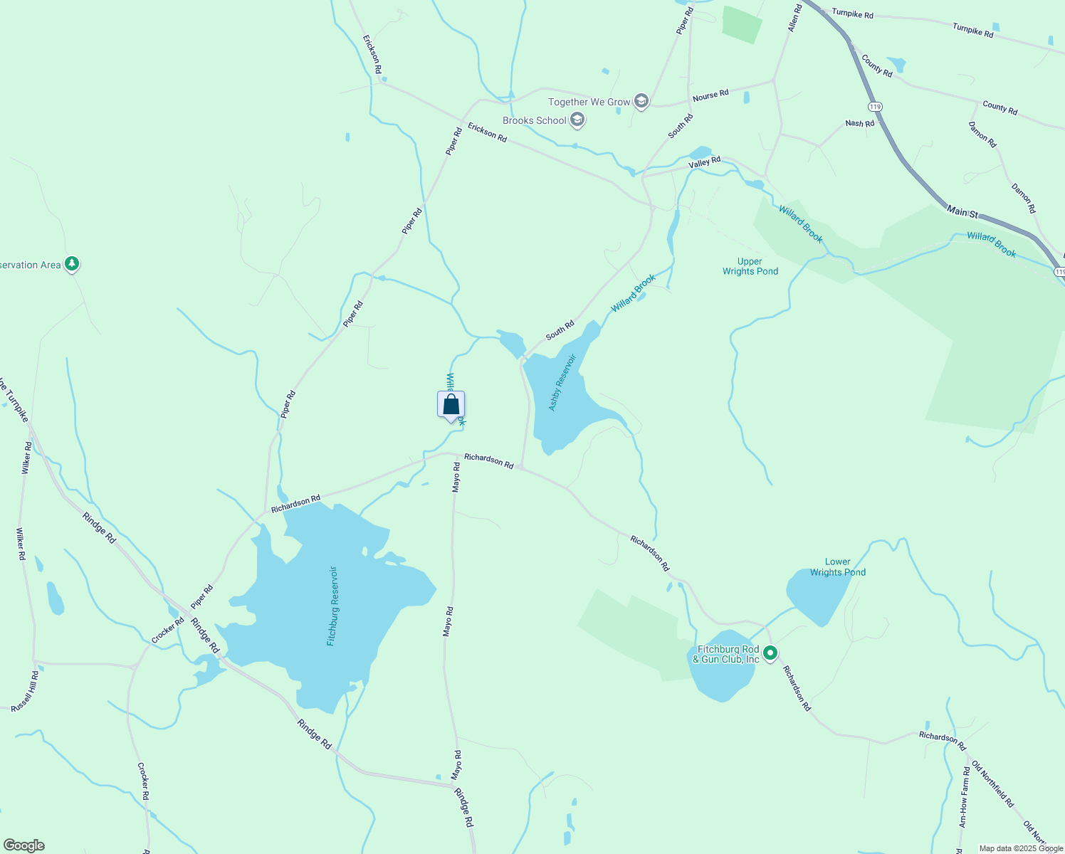 map of restaurants, bars, coffee shops, grocery stores, and more near 892 South Road in Ashby