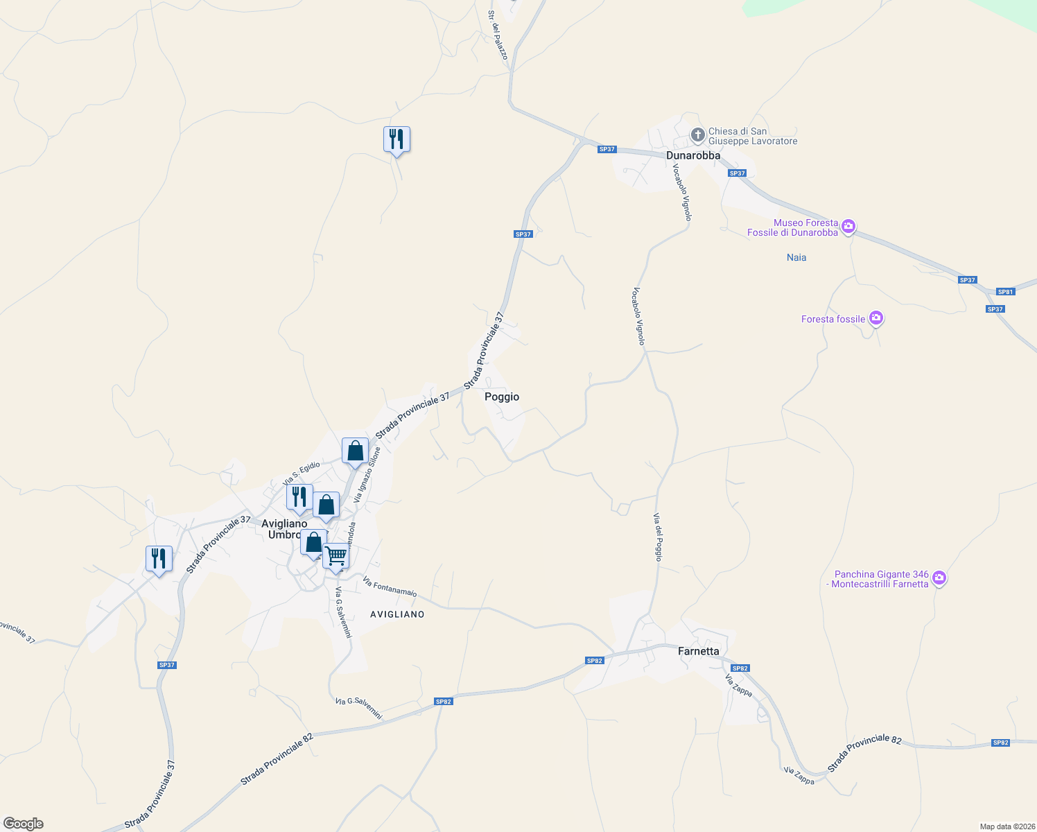 map of restaurants, bars, coffee shops, grocery stores, and more near 24 Vocabolo Poggi Basso in Poggio