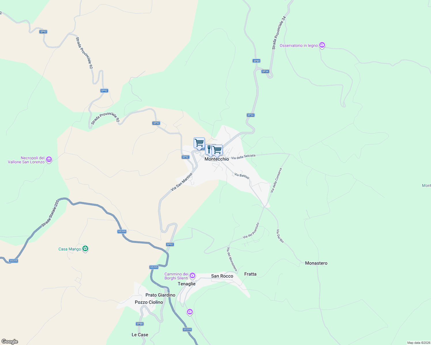 map of restaurants, bars, coffee shops, grocery stores, and more near 24 Via Camillo Benso Conte di Cavour in Montecchio