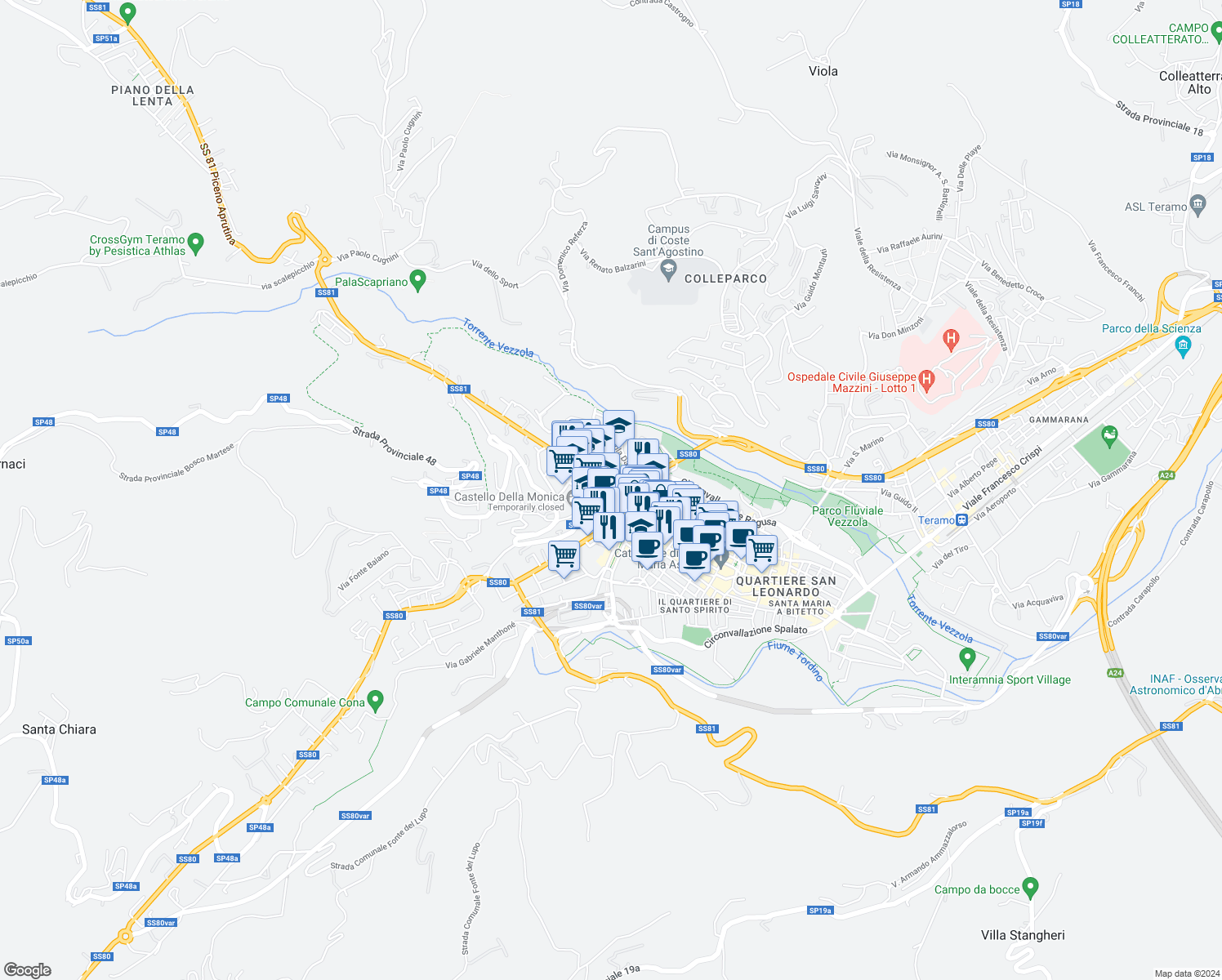 map of restaurants, bars, coffee shops, grocery stores, and more near 4 Viale Giovanni Bovio in Teramo