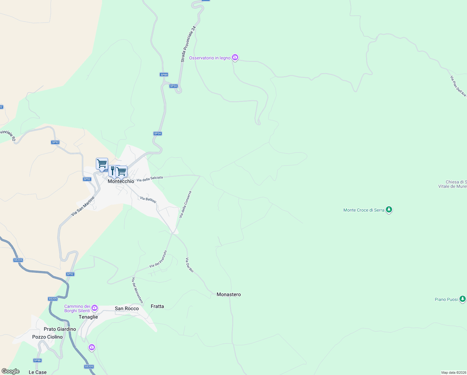 map of restaurants, bars, coffee shops, grocery stores, and more near Via fonno del segatore in Provincia di Terni