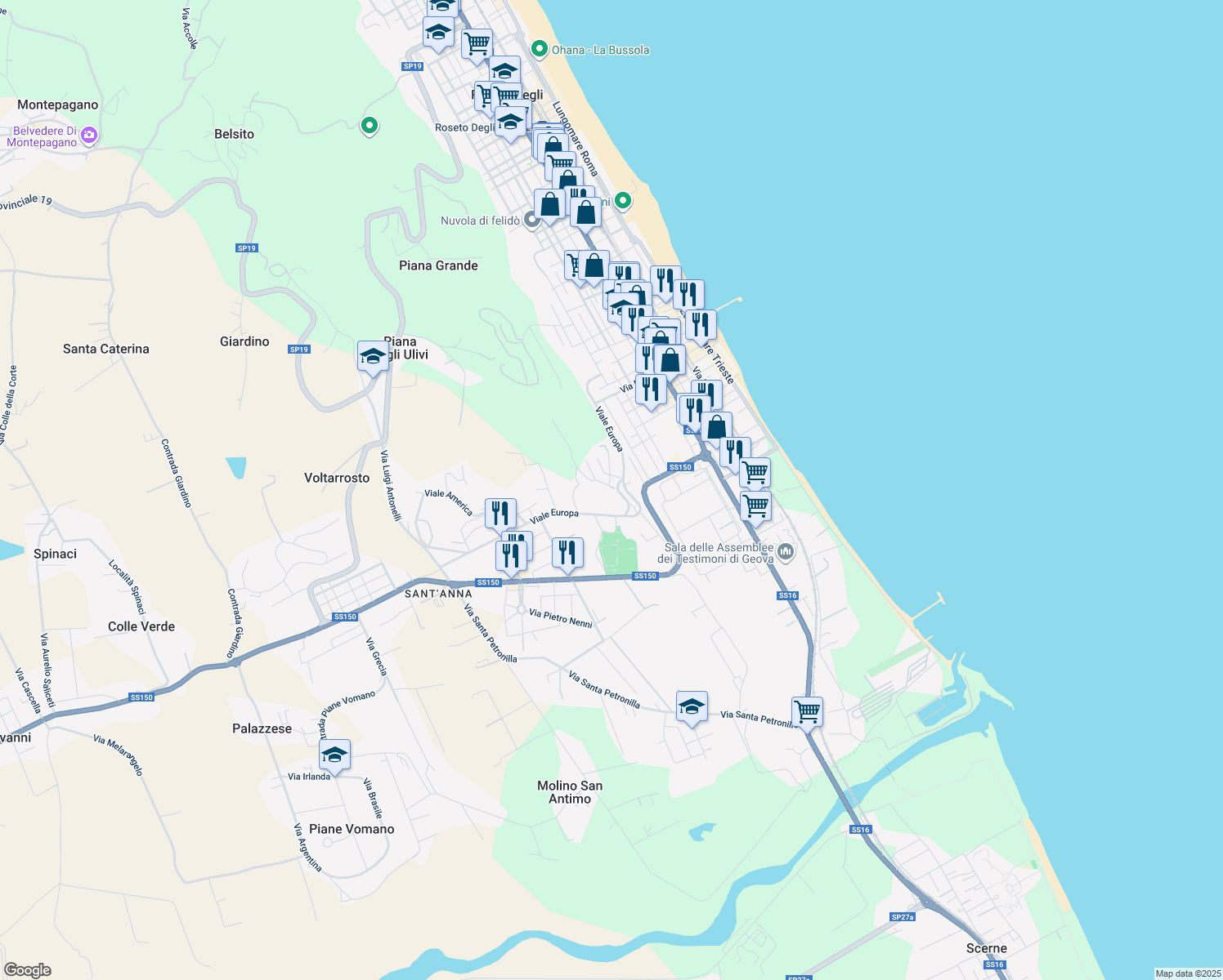 map of restaurants, bars, coffee shops, grocery stores, and more near 6 Via Tronto in Roseto degli Abruzzi