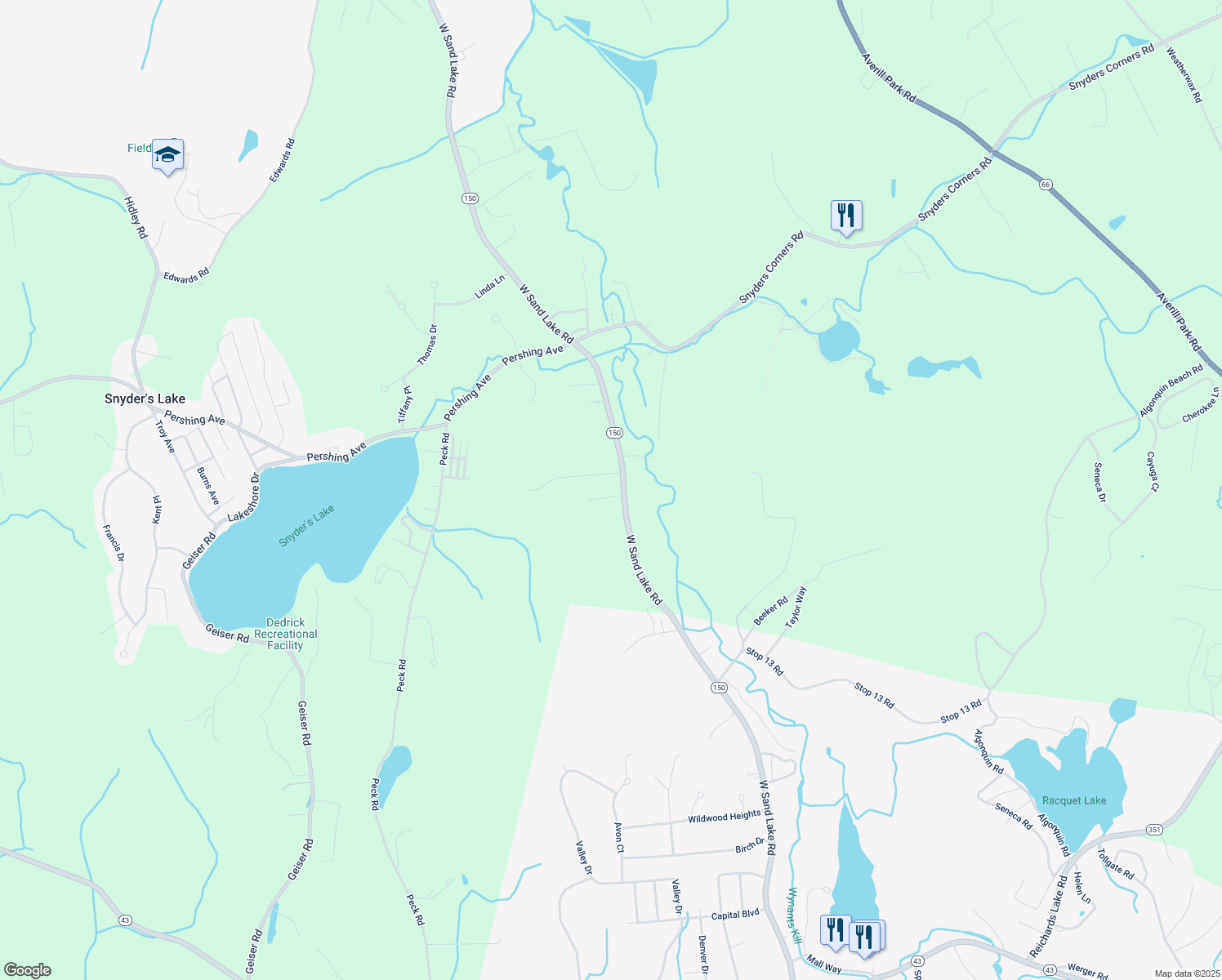 map of restaurants, bars, coffee shops, grocery stores, and more near 448 W Sand Lake Rd in Wynantskill