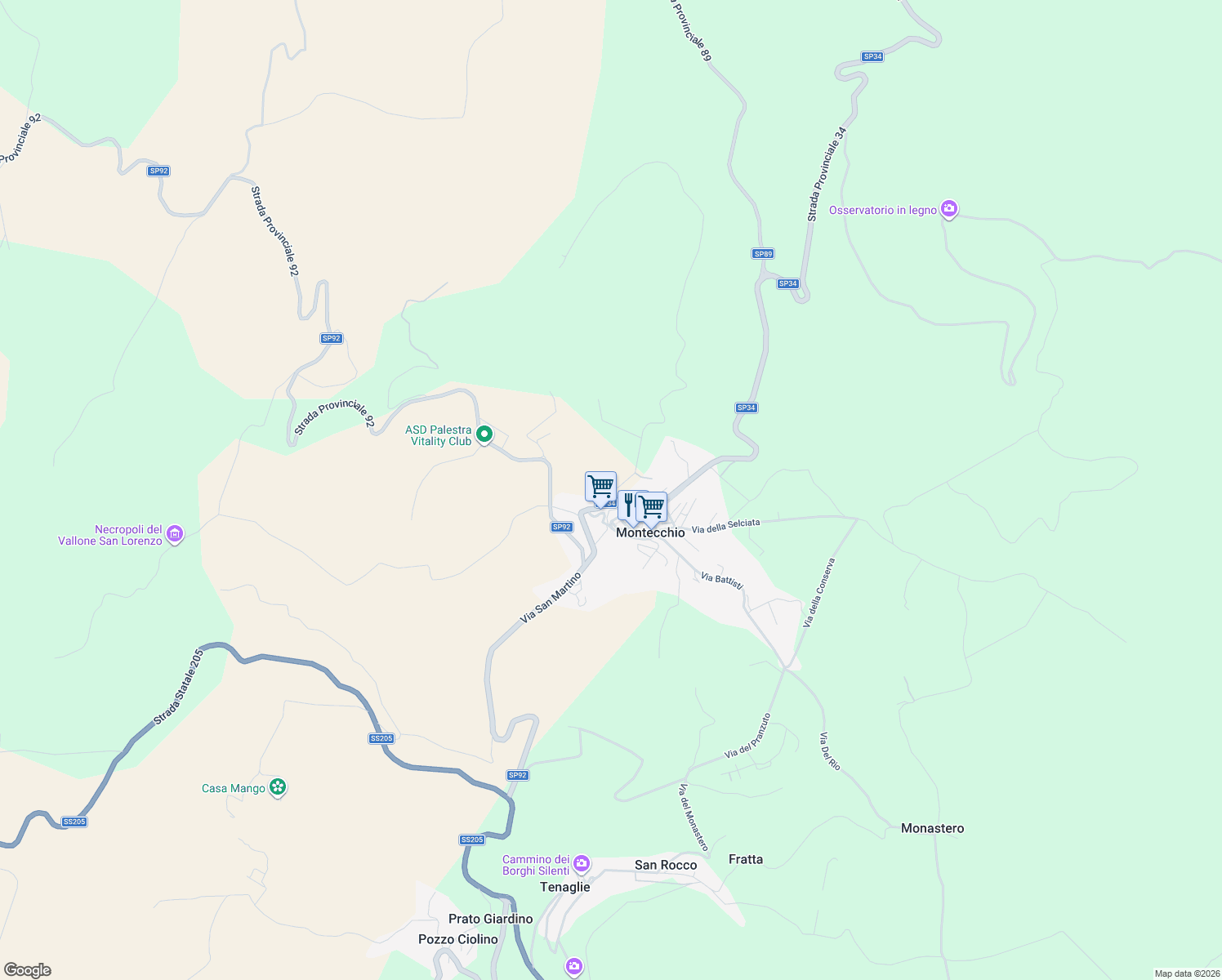 map of restaurants, bars, coffee shops, grocery stores, and more near 7 SP34 in Provincia di Terni