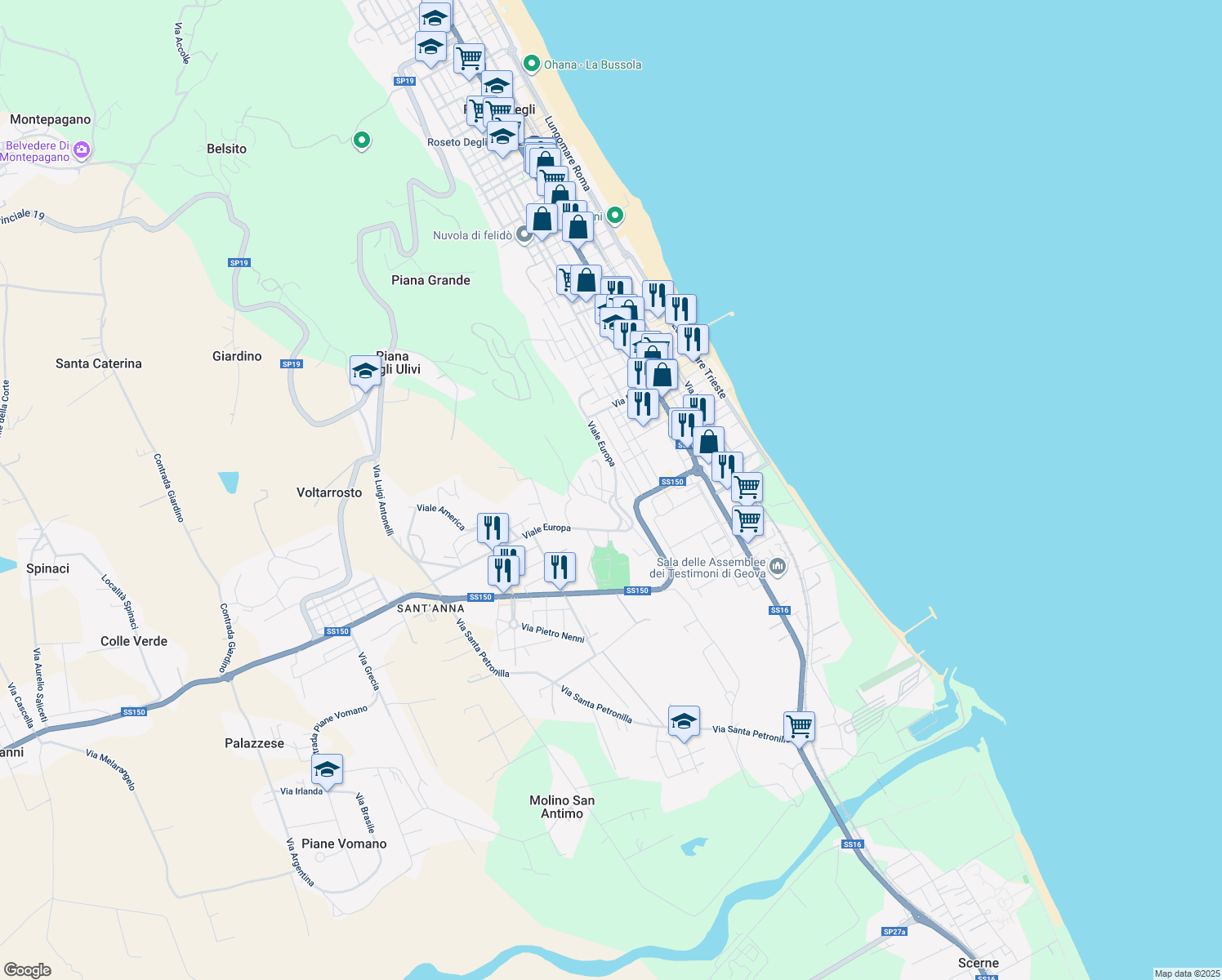 map of restaurants, bars, coffee shops, grocery stores, and more near 6 Via Tronto in Roseto degli Abruzzi