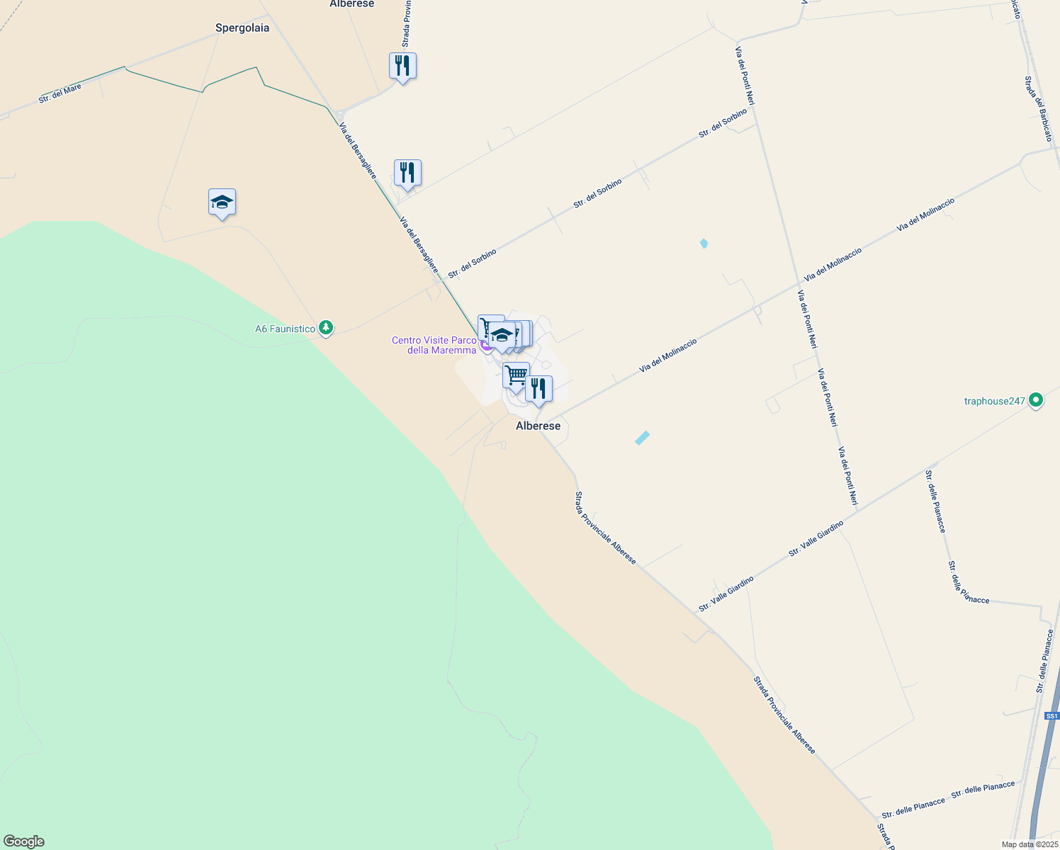 map of restaurants, bars, coffee shops, grocery stores, and more near 1 Via del Geniere in Grosseto