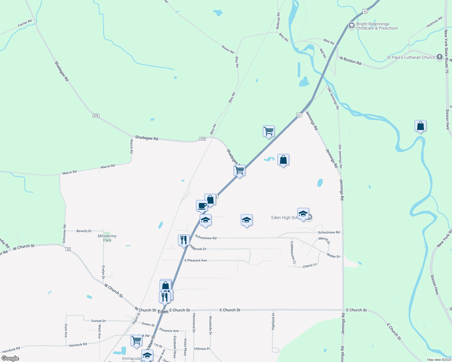 map of restaurants, bars, coffee shops, grocery stores, and more near 8122 N Main St in Eden