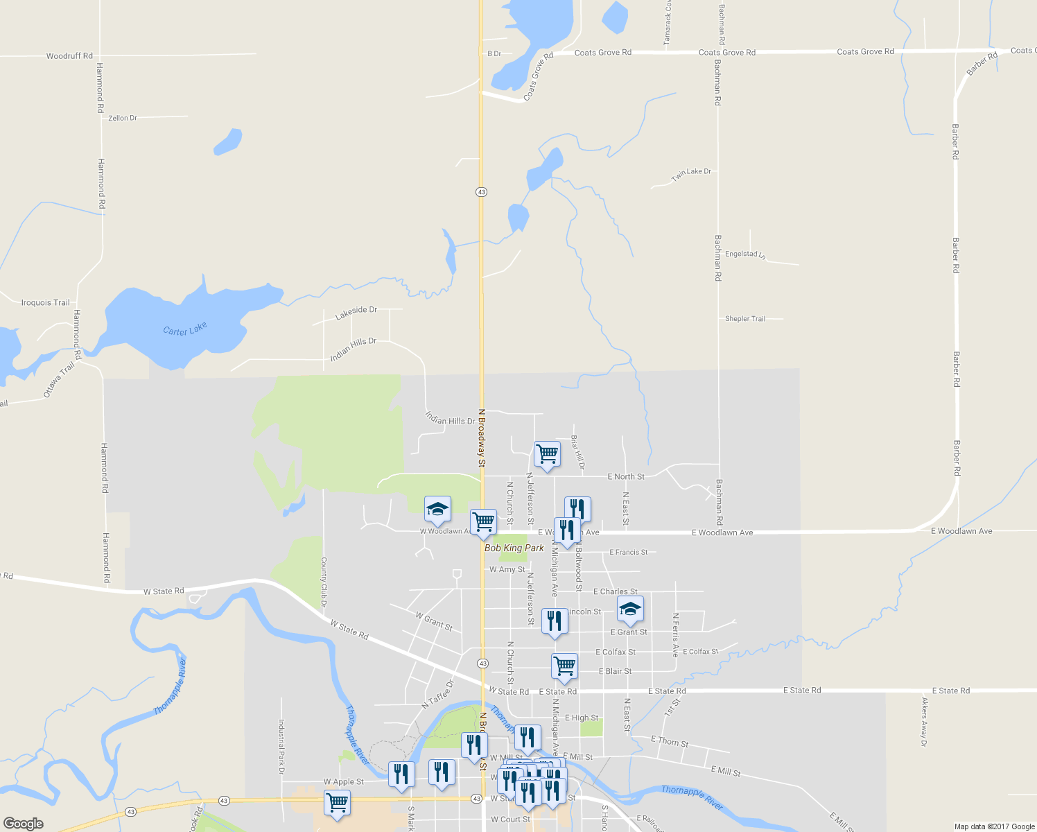 map of restaurants, bars, coffee shops, grocery stores, and more near 120 West Calgary Drive in Hastings