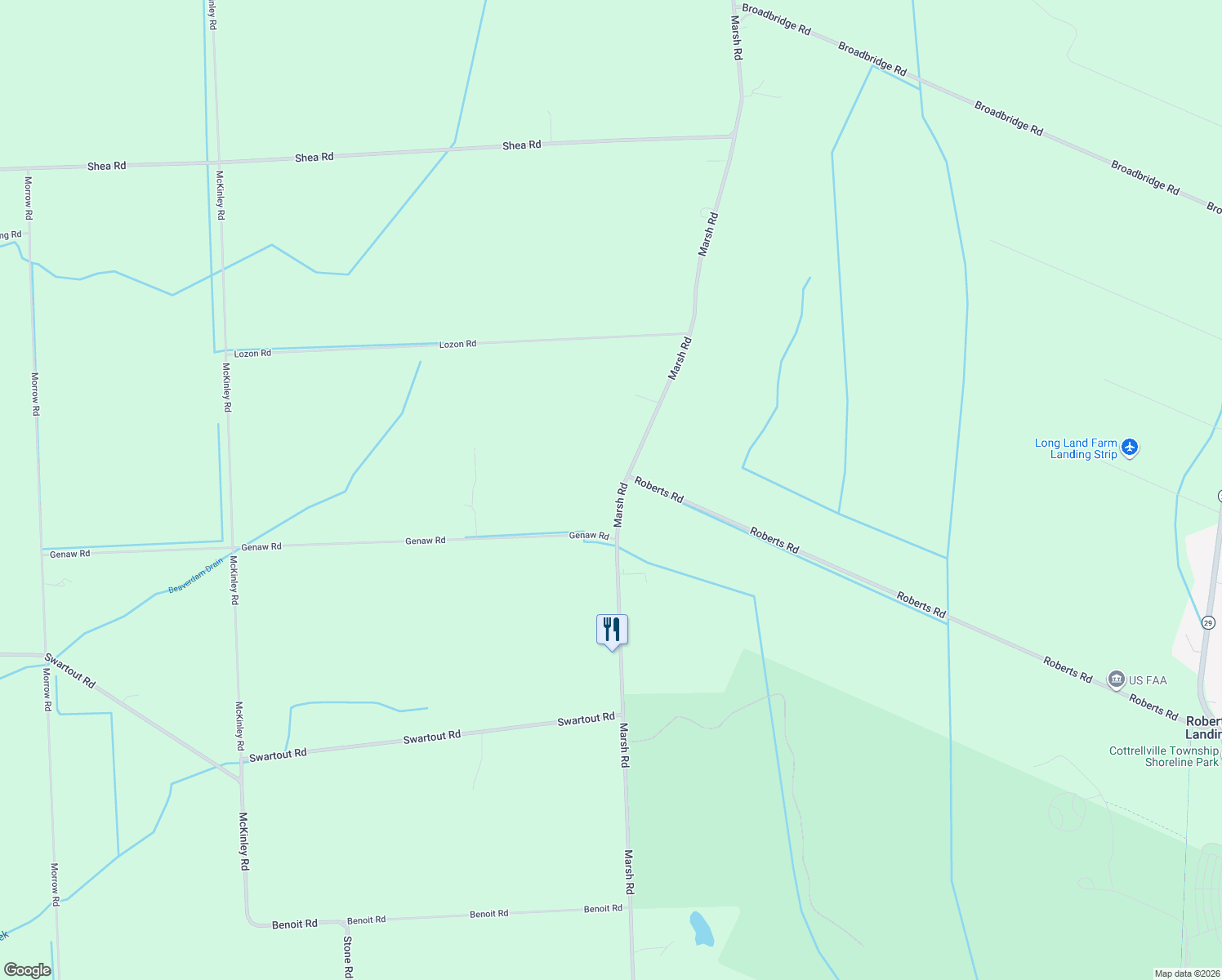 map of restaurants, bars, coffee shops, grocery stores, and more near 7952 Marsh Road in Marine City