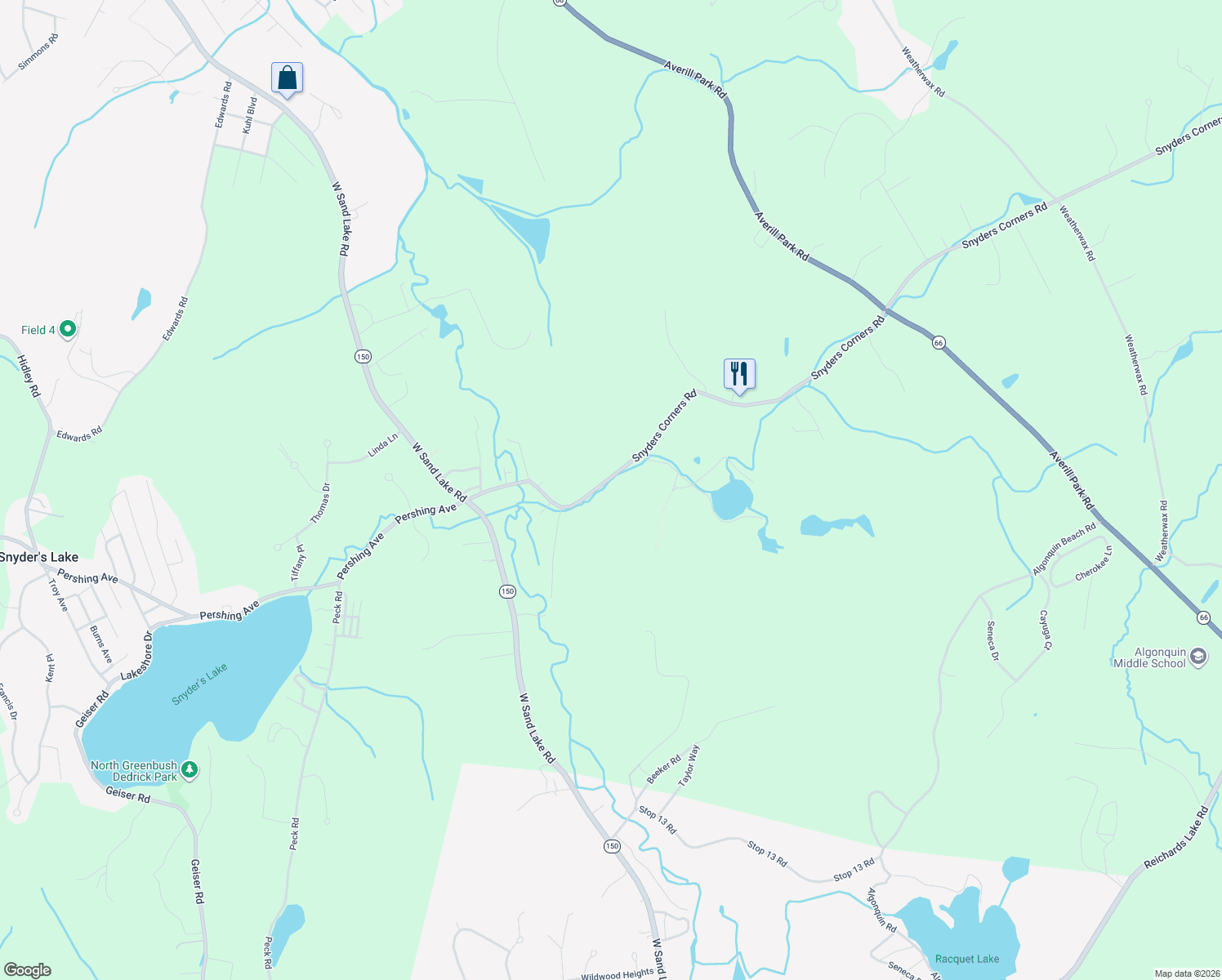 map of restaurants, bars, coffee shops, grocery stores, and more near 92 Snyders Corners Road in Wynantskill