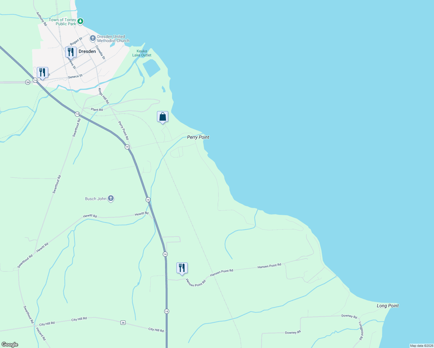 map of restaurants, bars, coffee shops, grocery stores, and more near 1931 Perry Point Road in Penn Yan