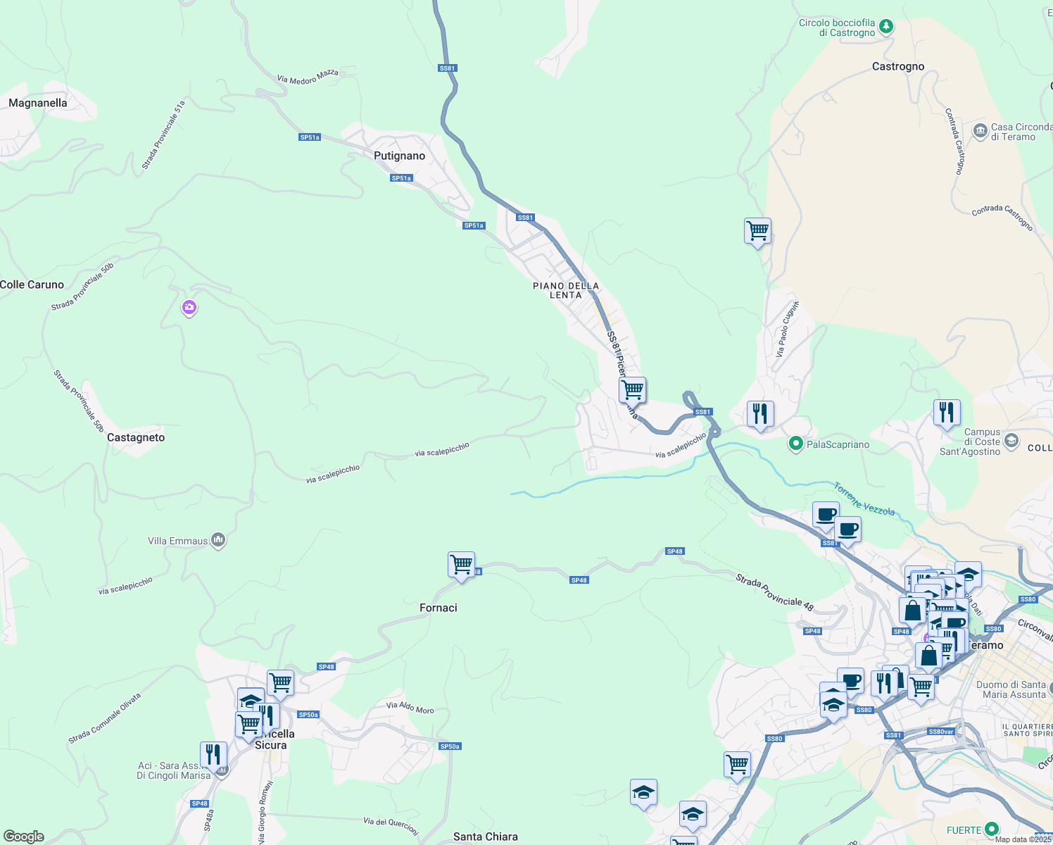 map of restaurants, bars, coffee shops, grocery stores, and more near 39 via scalepicchio in Teramo