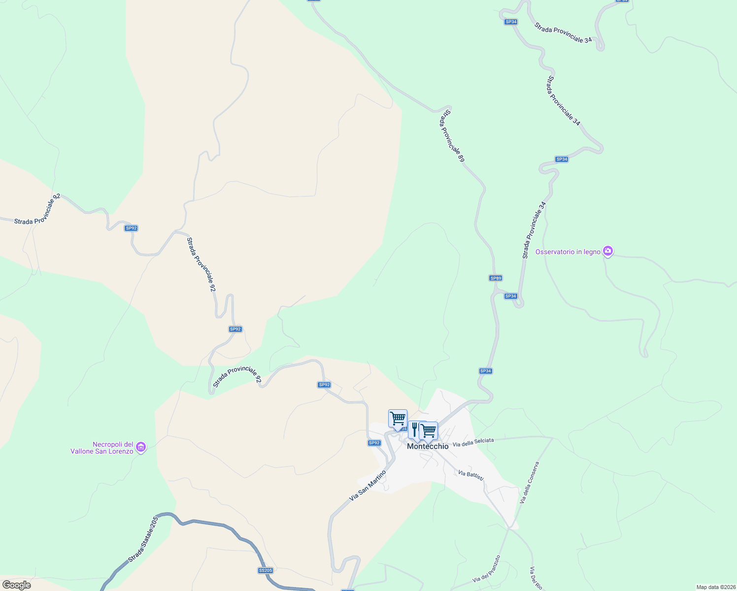 map of restaurants, bars, coffee shops, grocery stores, and more near Unnamed Road in Provincia di Terni