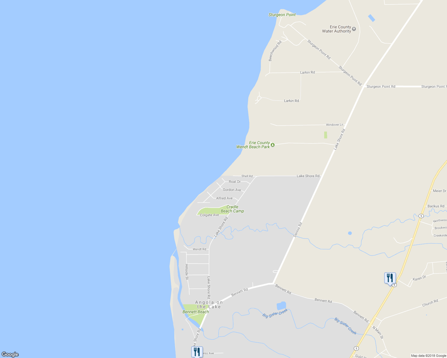 map of restaurants, bars, coffee shops, grocery stores, and more near 400 Roat Drive in Angola