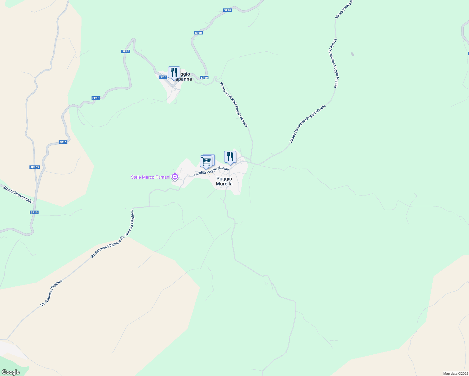 map of restaurants, bars, coffee shops, grocery stores, and more near 190 Strada dei Sassi Bianchi in Poggio Murella