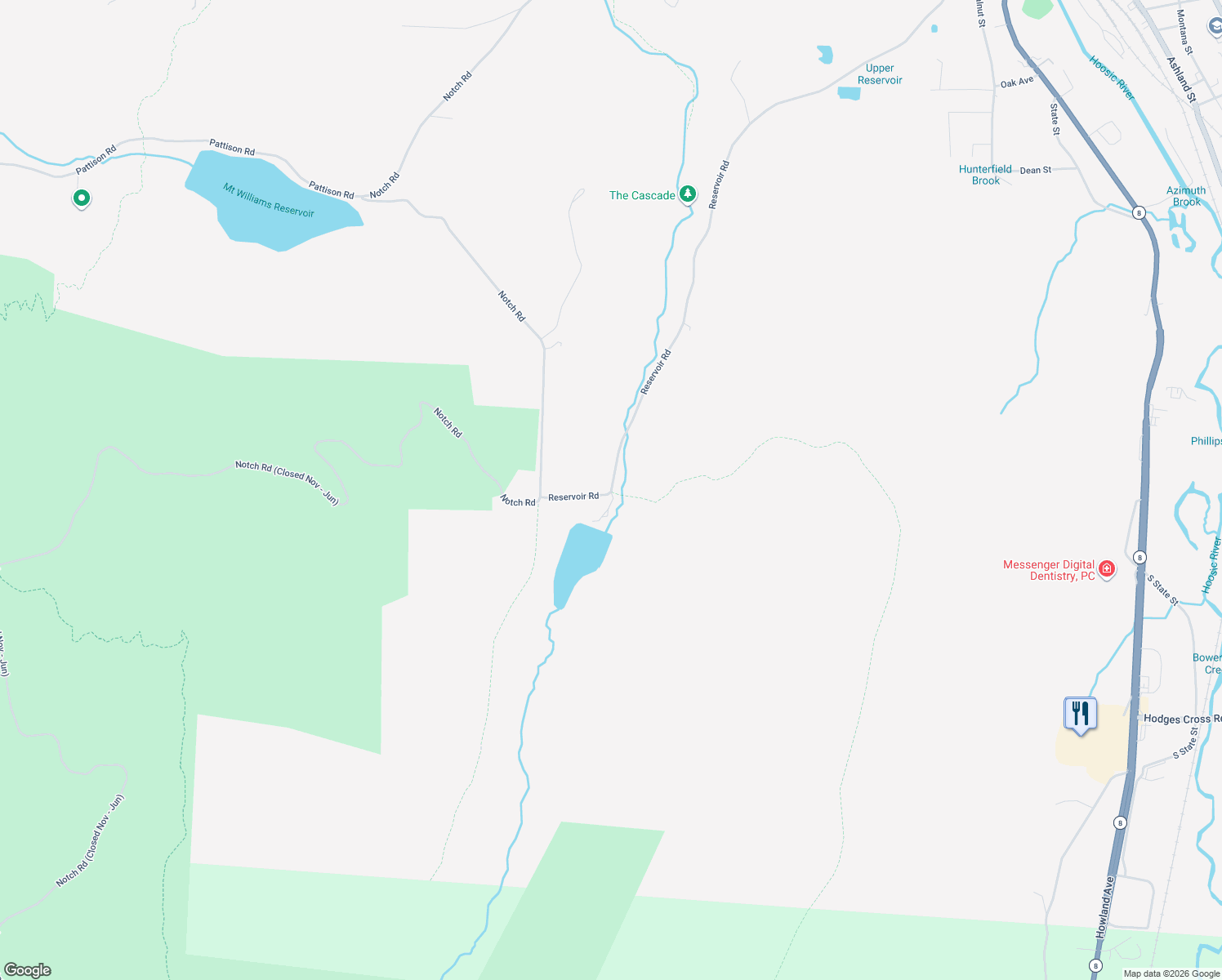 map of restaurants, bars, coffee shops, grocery stores, and more near 978 Reservoir Road in North Adams