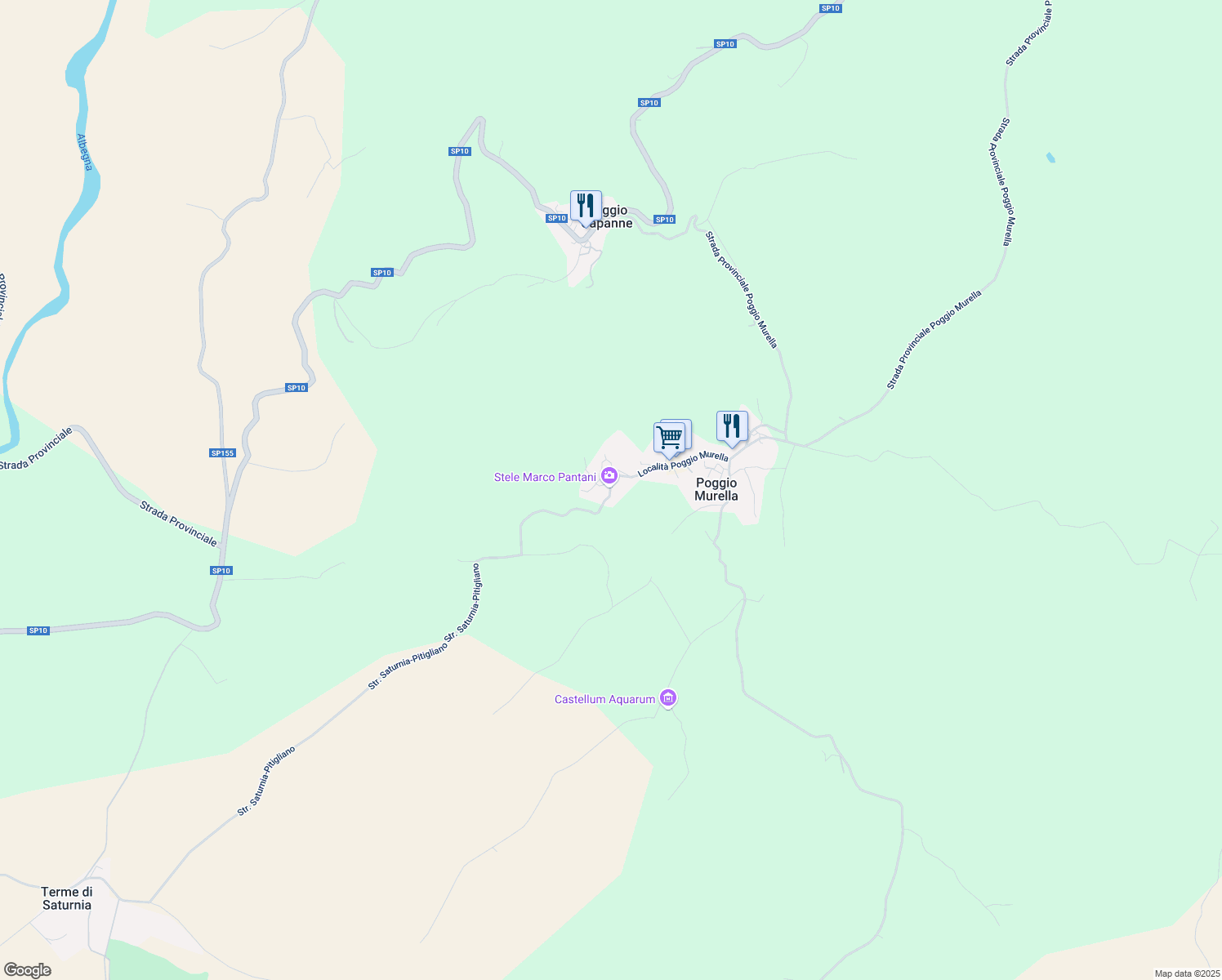 map of restaurants, bars, coffee shops, grocery stores, and more near 179A Località Poggio Murella in Poggio Murella