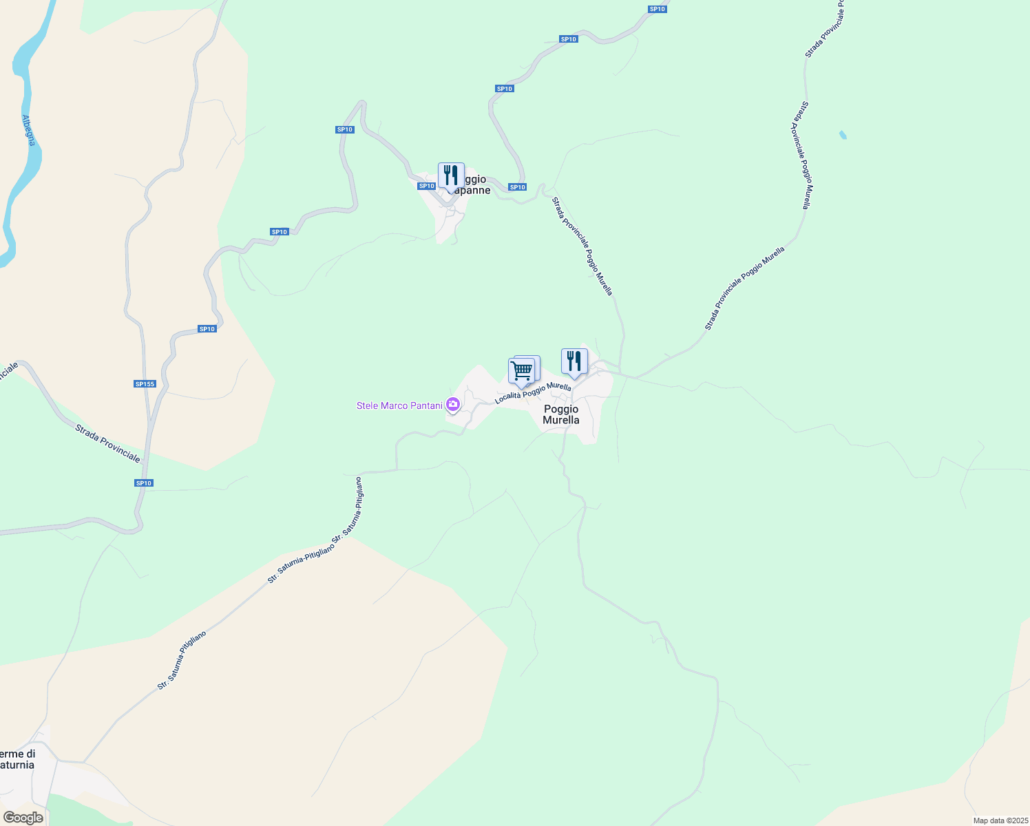 map of restaurants, bars, coffee shops, grocery stores, and more near 145 Località Poggio Murella in Poggio Murella
