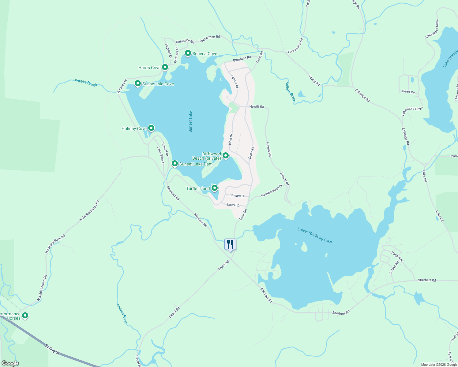 map of restaurants, bars, coffee shops, grocery stores, and more near 18 Winding Cove Rd in Ashburnham