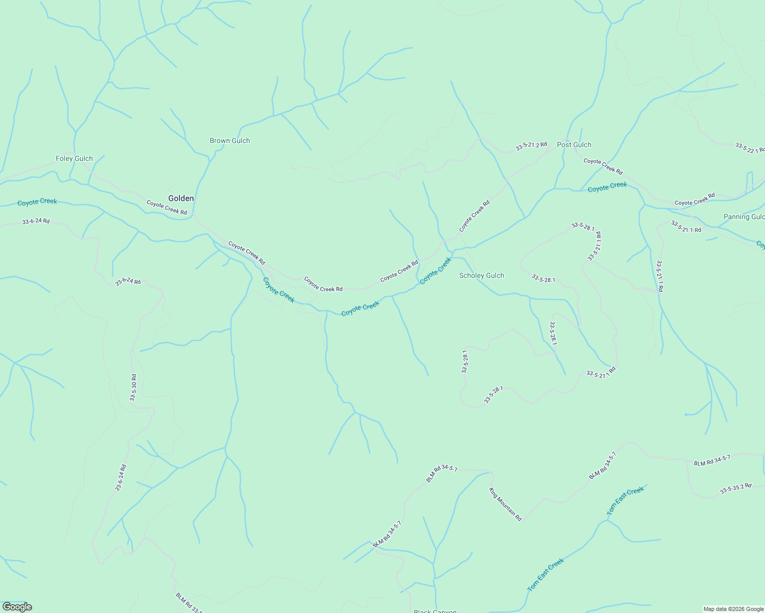 map of restaurants, bars, coffee shops, grocery stores, and more near 4315 Coyote Creek Road in Wolf Creek