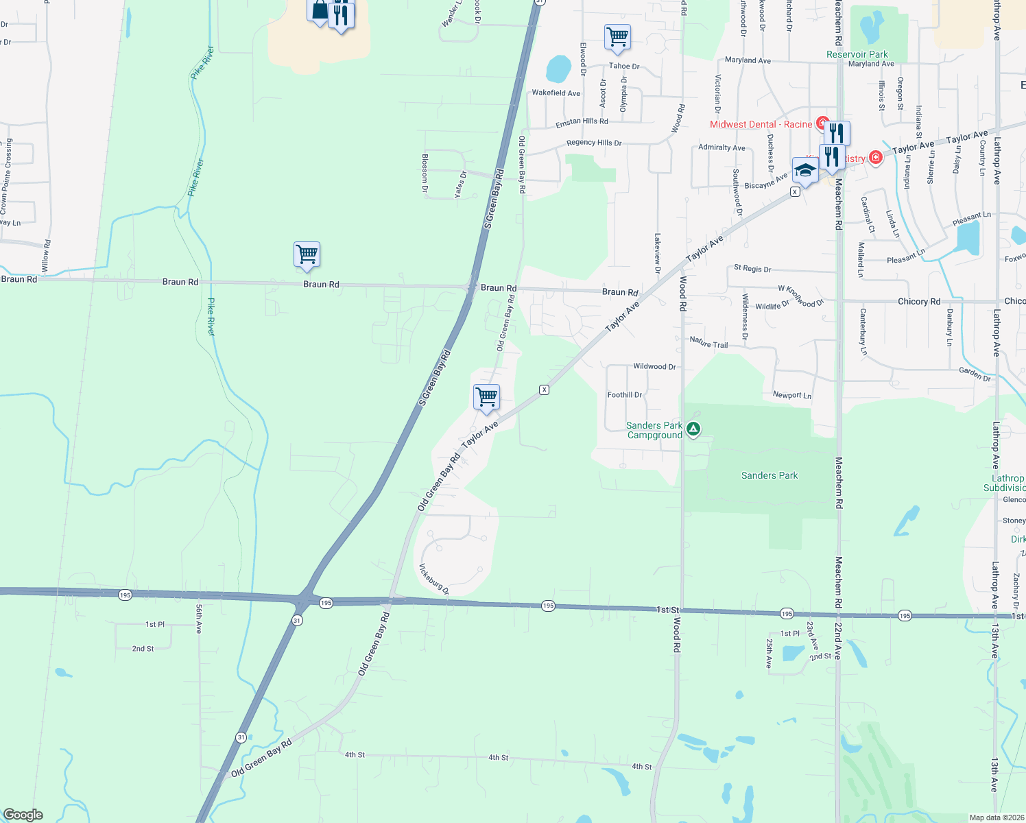 map of restaurants, bars, coffee shops, grocery stores, and more near 6124 County X in Mount Pleasant