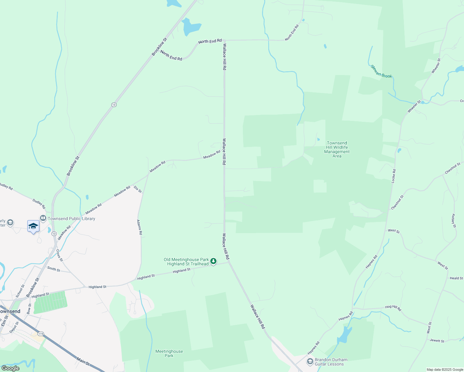 map of restaurants, bars, coffee shops, grocery stores, and more near 249 Wallace Hill Road in Townsend