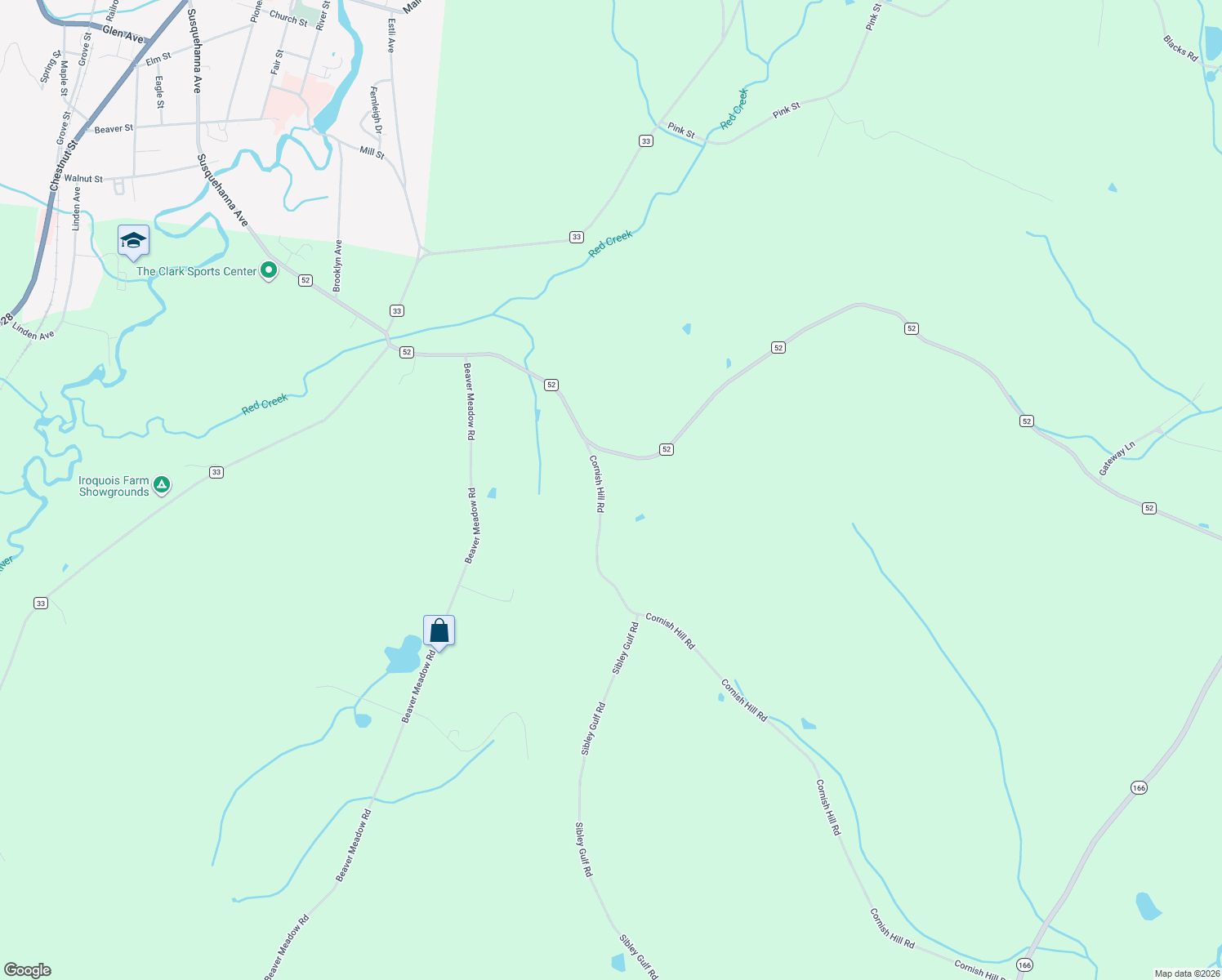 map of restaurants, bars, coffee shops, grocery stores, and more near 494 Cornish Hill Road in Cooperstown
