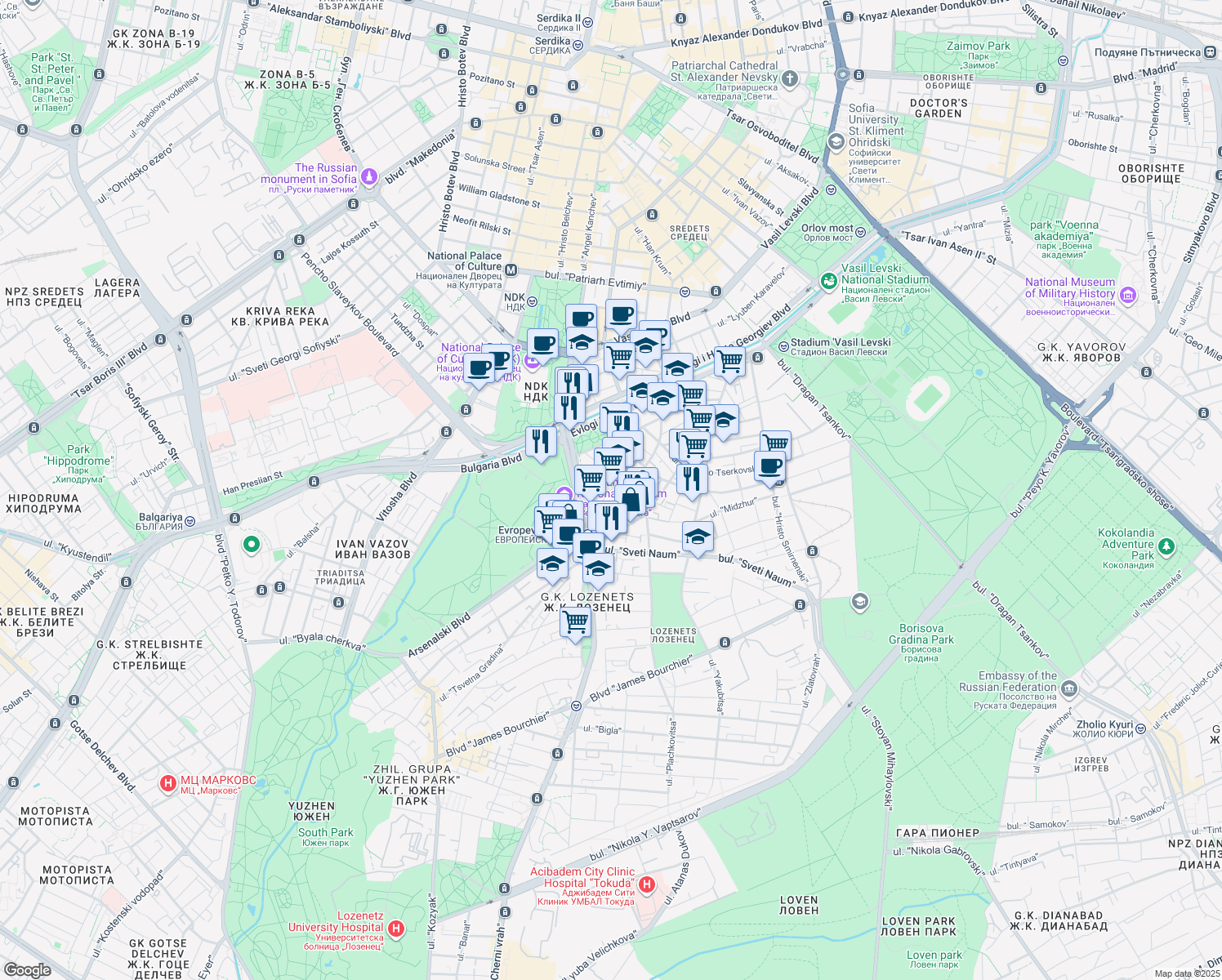 map of restaurants, bars, coffee shops, grocery stores, and more near 5 ulitsa "Stara Planina" in Chepintsi