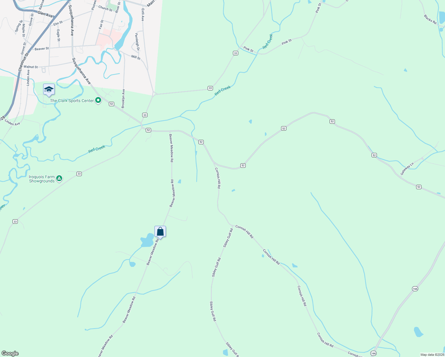 map of restaurants, bars, coffee shops, grocery stores, and more near 494 Cornish Hill Road in Cooperstown