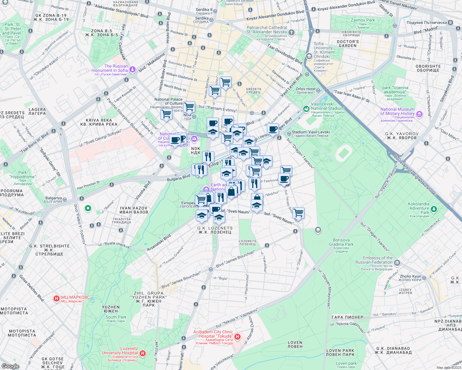 map of restaurants, bars, coffee shops, grocery stores, and more near 5 ulitsa "Lipa" in Sofia