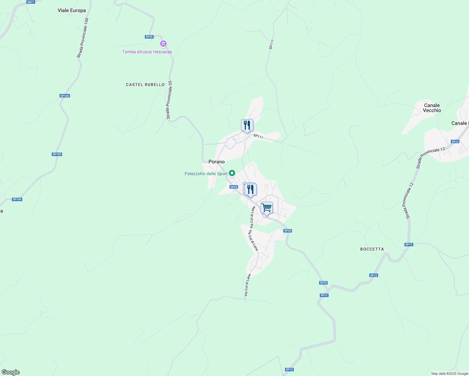 map of restaurants, bars, coffee shops, grocery stores, and more near Strada Provinciale 55 in Porano