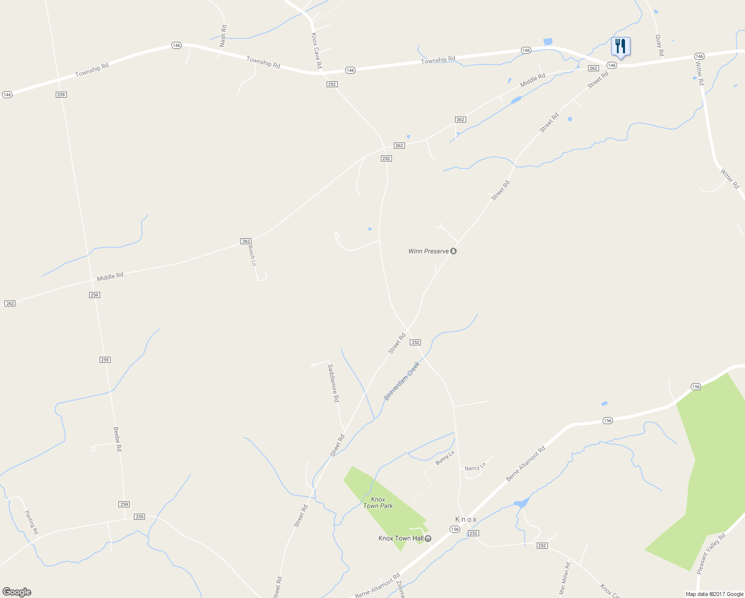 map of restaurants, bars, coffee shops, grocery stores, and more near 981 Knox Cave Road in Altamont