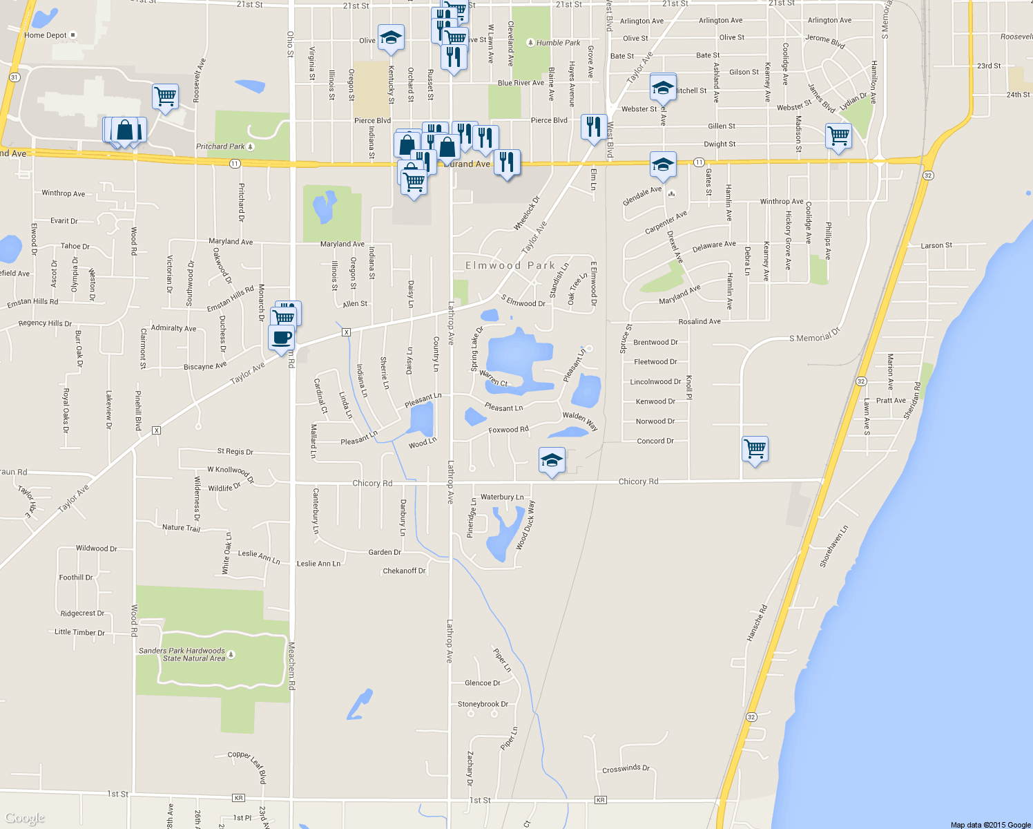 map of restaurants, bars, coffee shops, grocery stores, and more near 3541 Pleasant Lane in Mount Pleasant