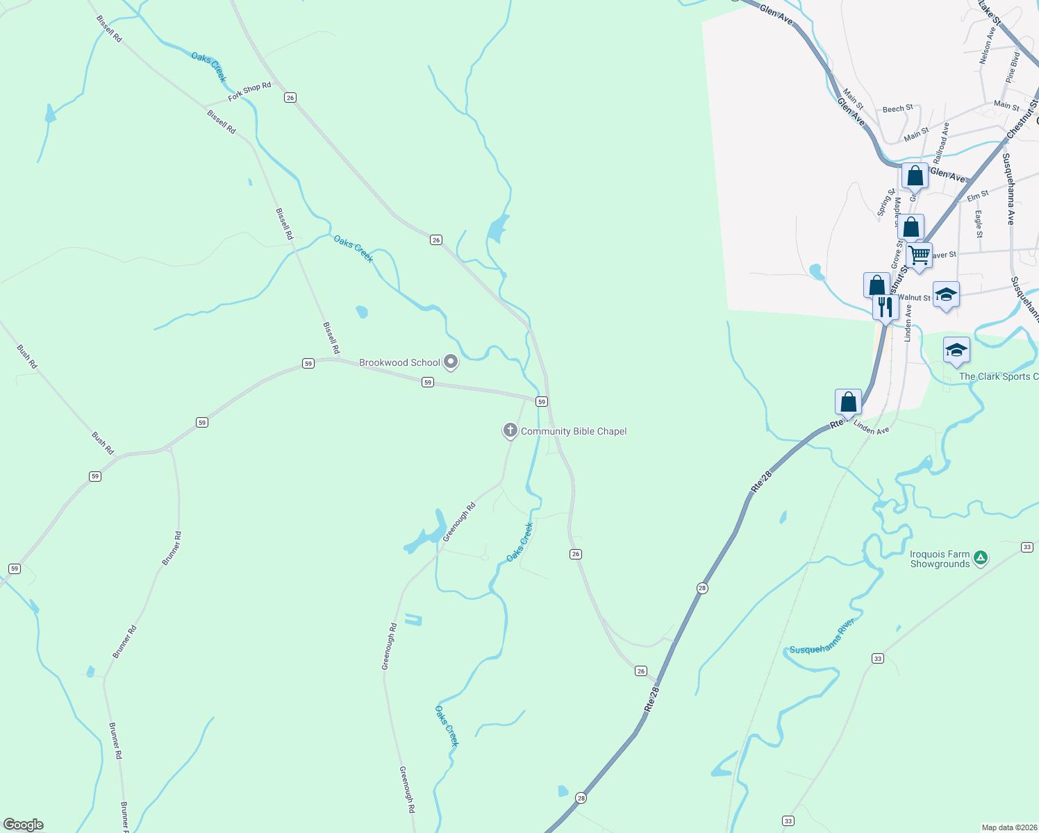 map of restaurants, bars, coffee shops, grocery stores, and more near 558 Greenough Rd in Cooperstown