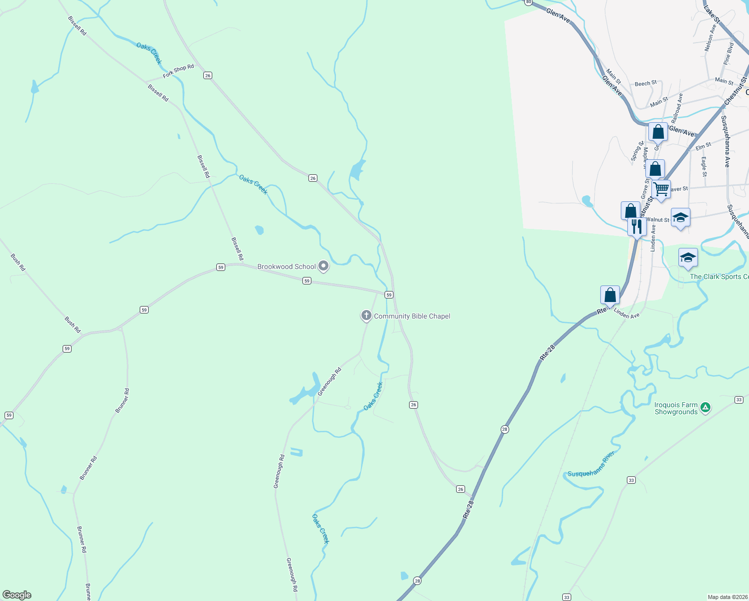 map of restaurants, bars, coffee shops, grocery stores, and more near 576 Greenough Rd in Cooperstown