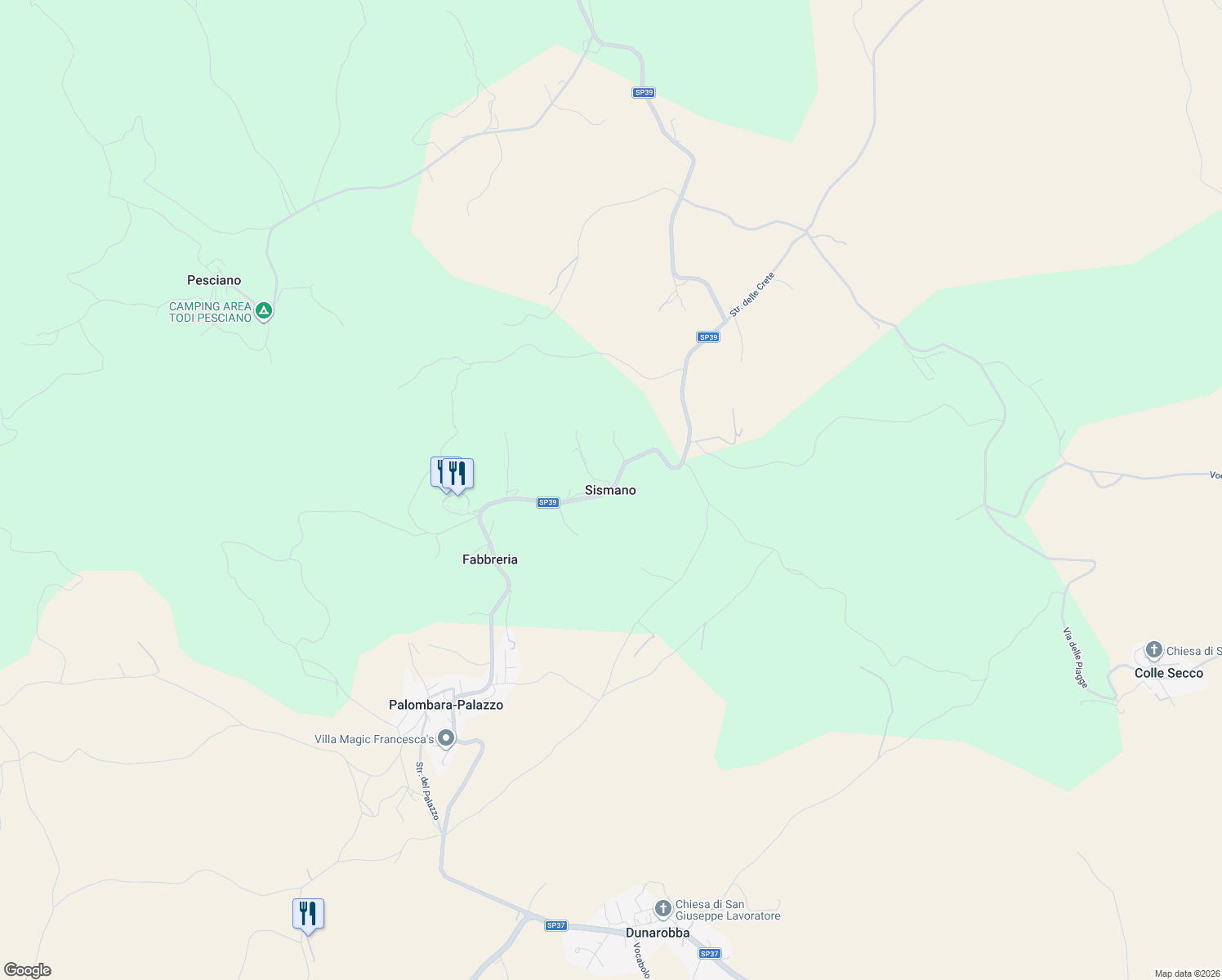 map of restaurants, bars, coffee shops, grocery stores, and more near 71 Strada Provinciale 39 in Sismano