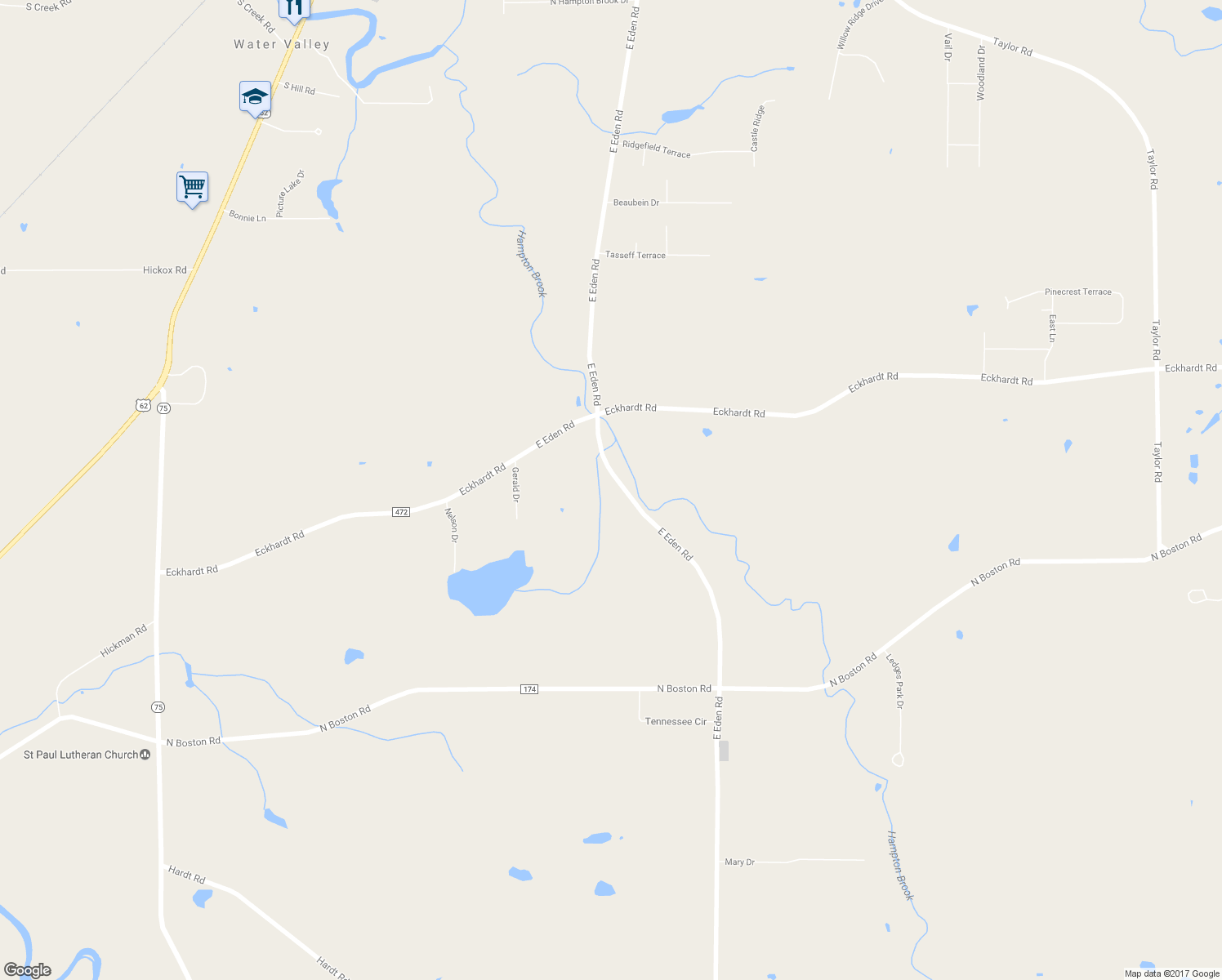 map of restaurants, bars, coffee shops, grocery stores, and more near 7286 East Eden Road in Eden
