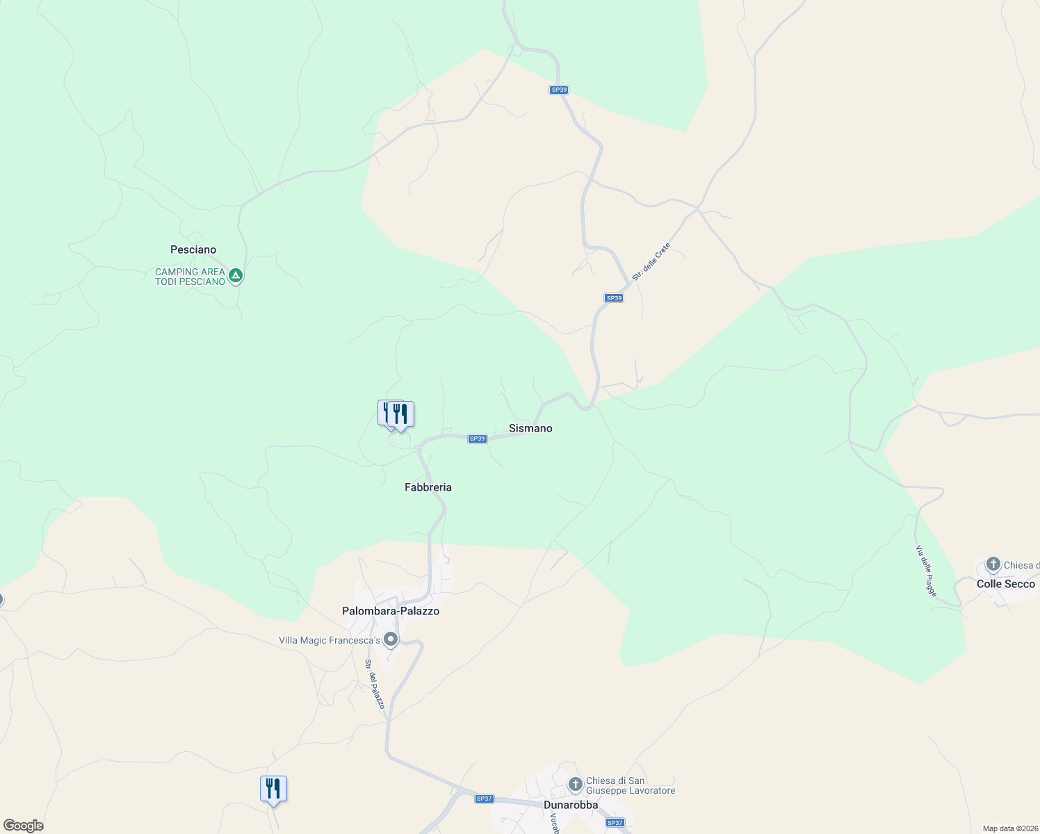 map of restaurants, bars, coffee shops, grocery stores, and more near 71 SP39 in Sismano