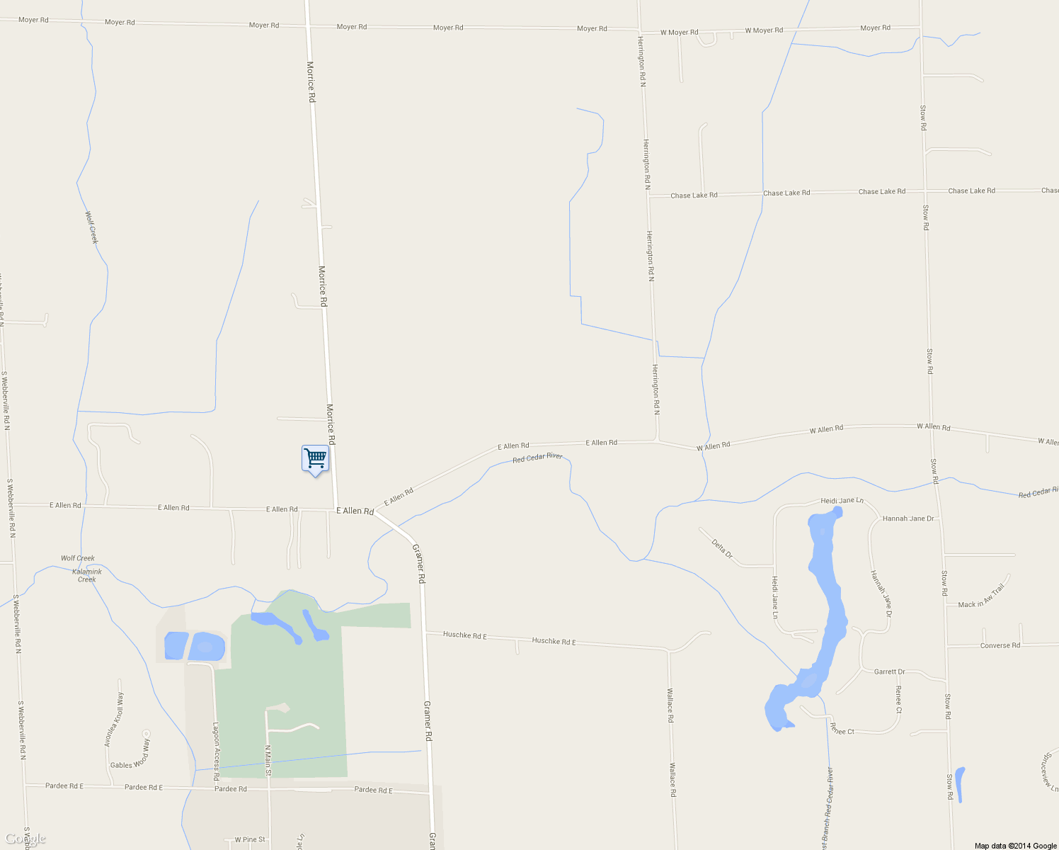 map of restaurants, bars, coffee shops, grocery stores, and more near 5315 E Allen Rd in Webberville