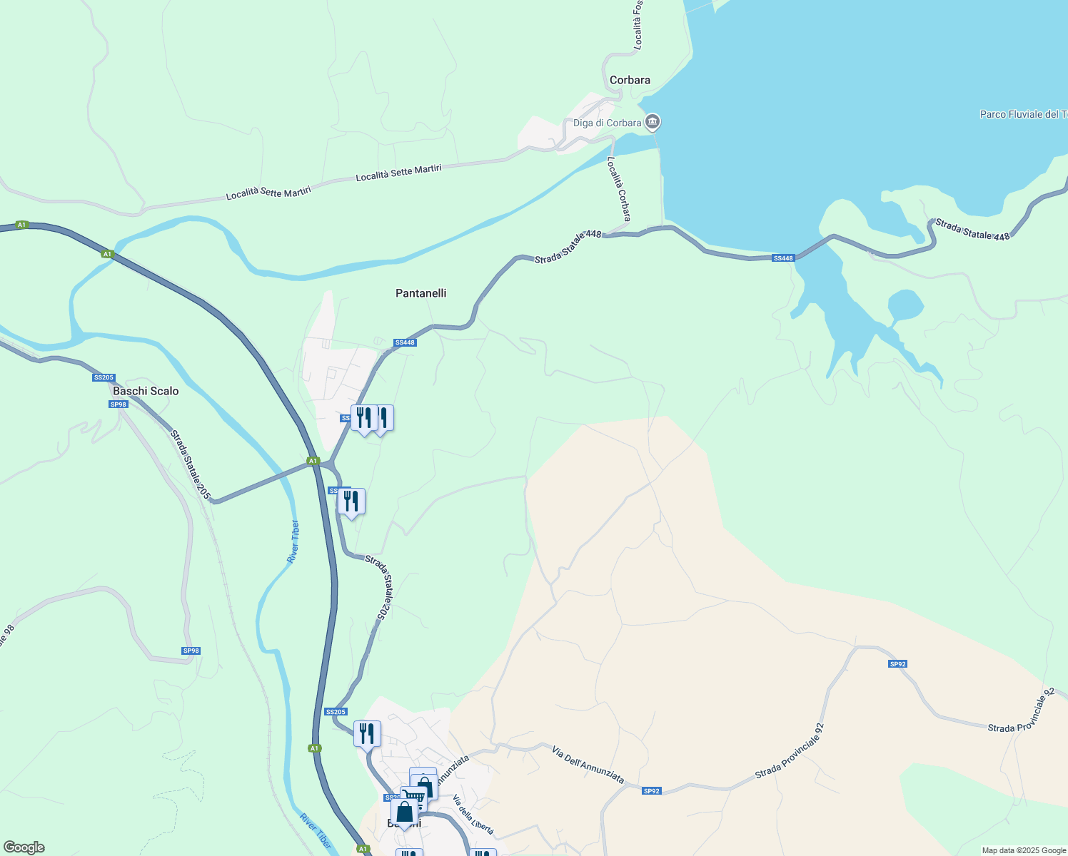 map of restaurants, bars, coffee shops, grocery stores, and more near in Province of Terni