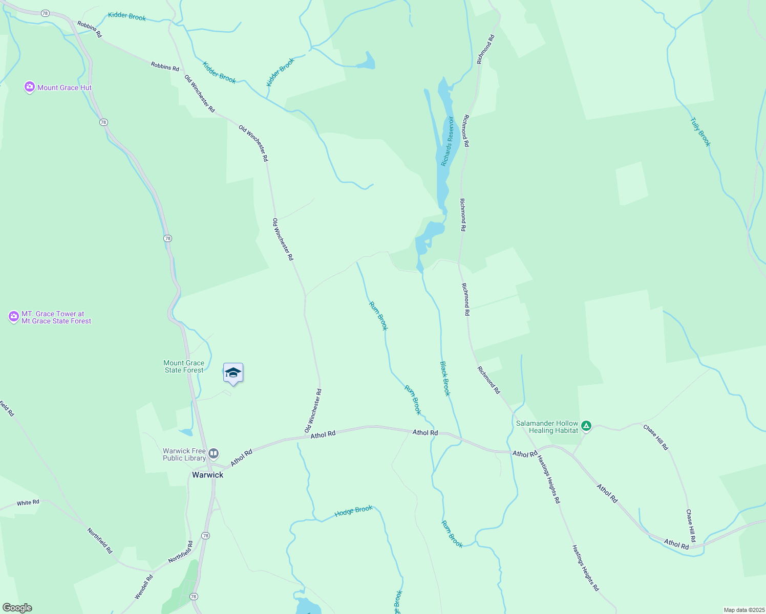 map of restaurants, bars, coffee shops, grocery stores, and more near 25 Rum Brook Road in Warwick